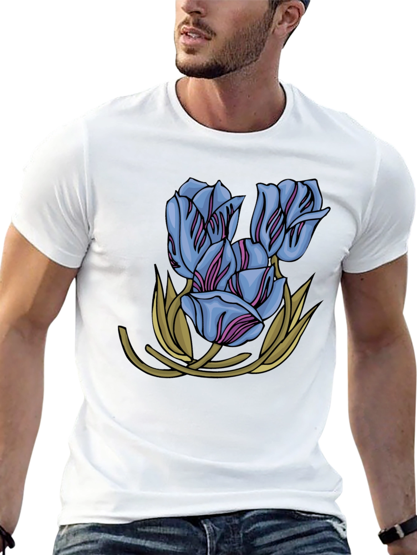Floral Tulip Graphic Print Black T-Shirt