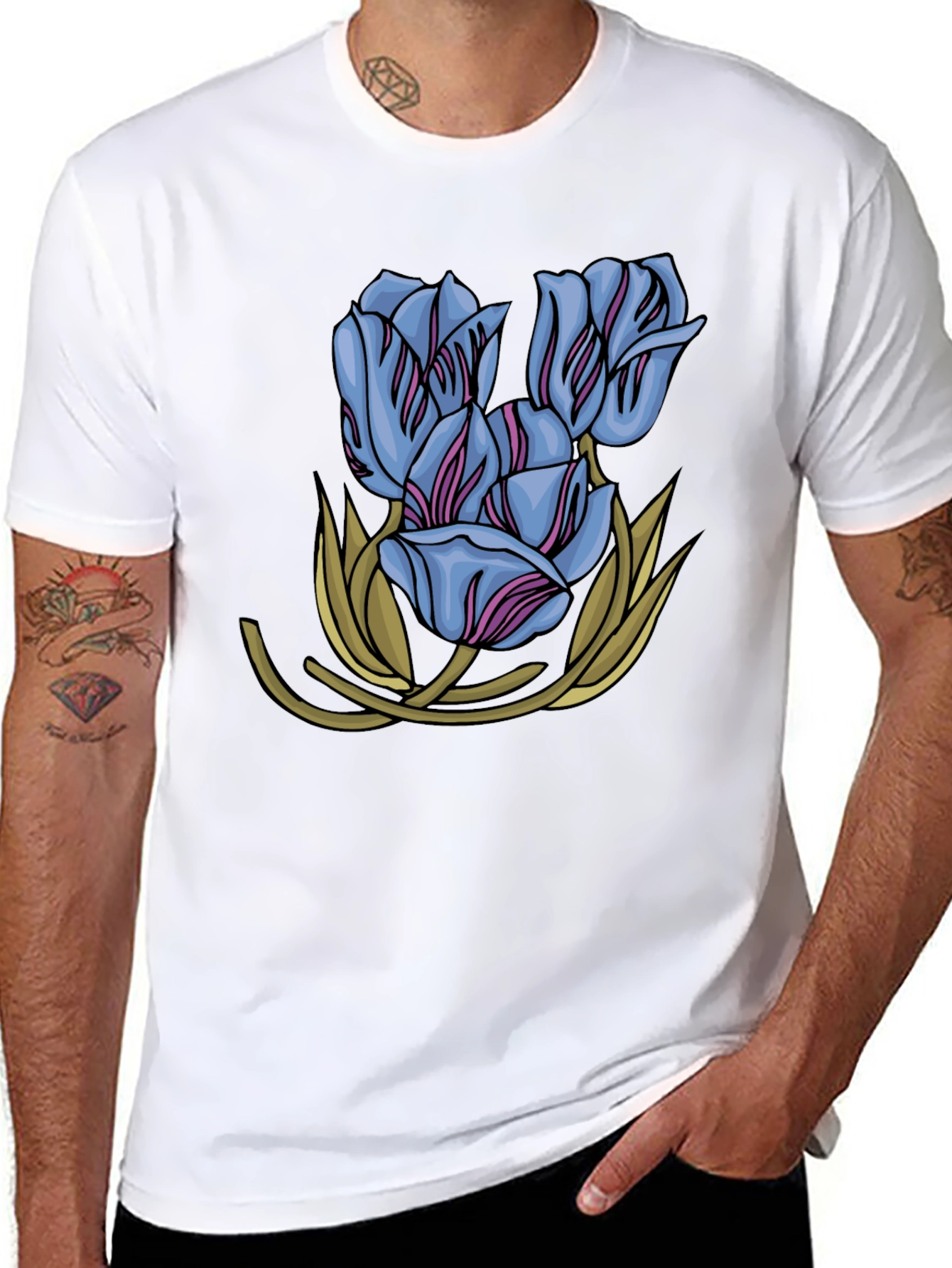 Floral Tulip Graphic Print Black T-Shirt