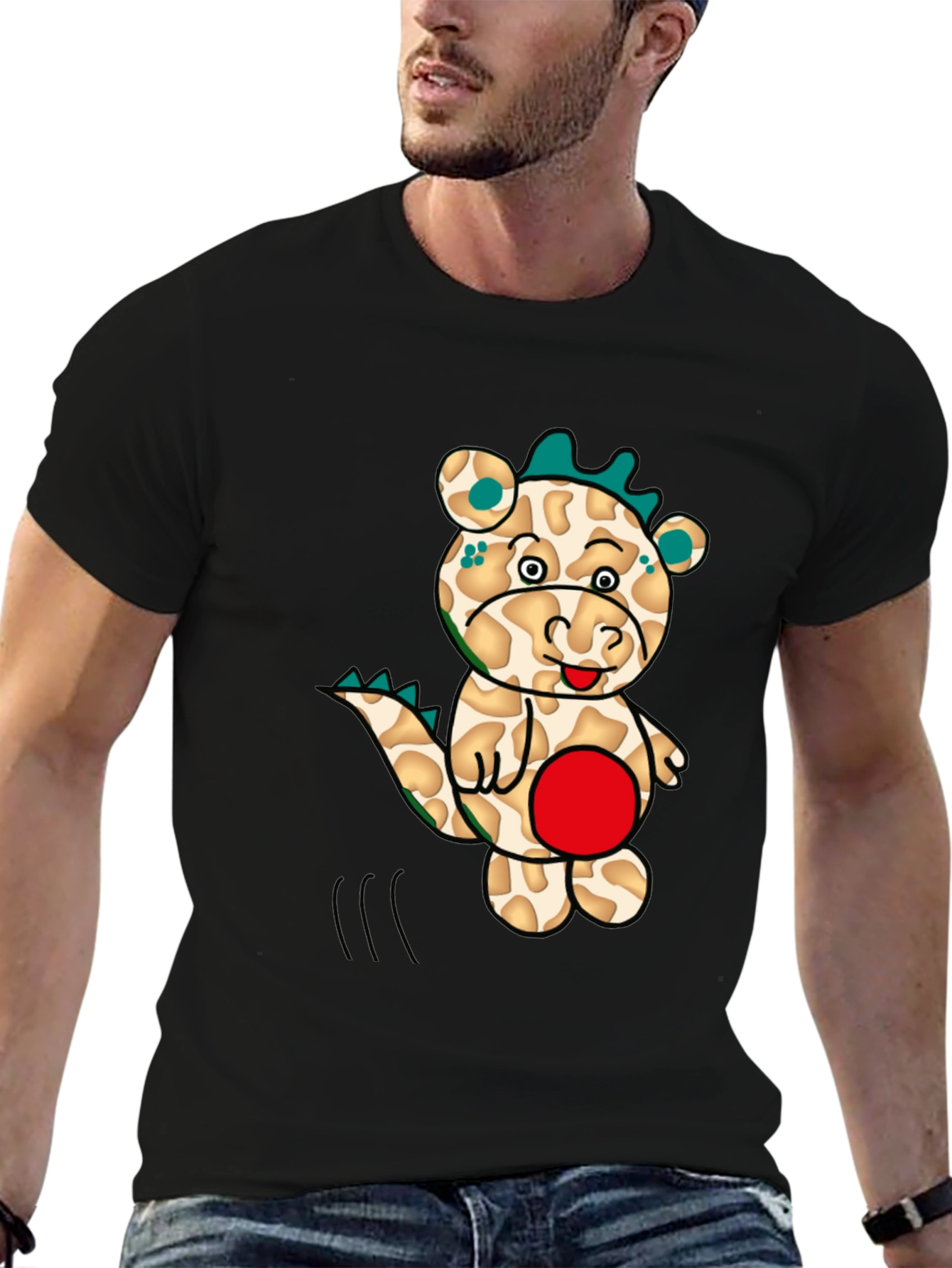 Cartoon Dragon Graphic Tee - Mens Black T-Shirt