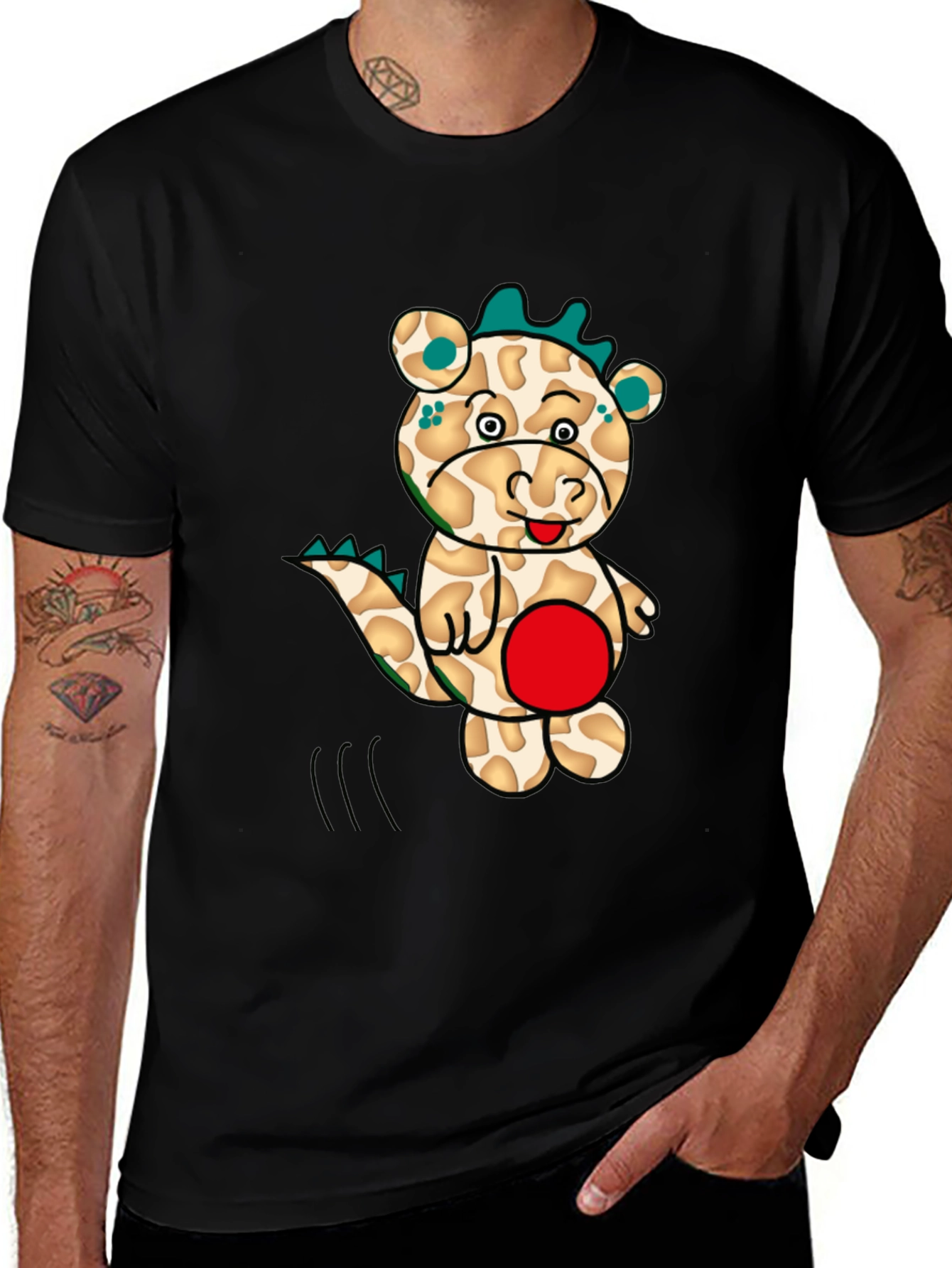 Cartoon Dragon Graphic Tee - Mens Black T-Shirt