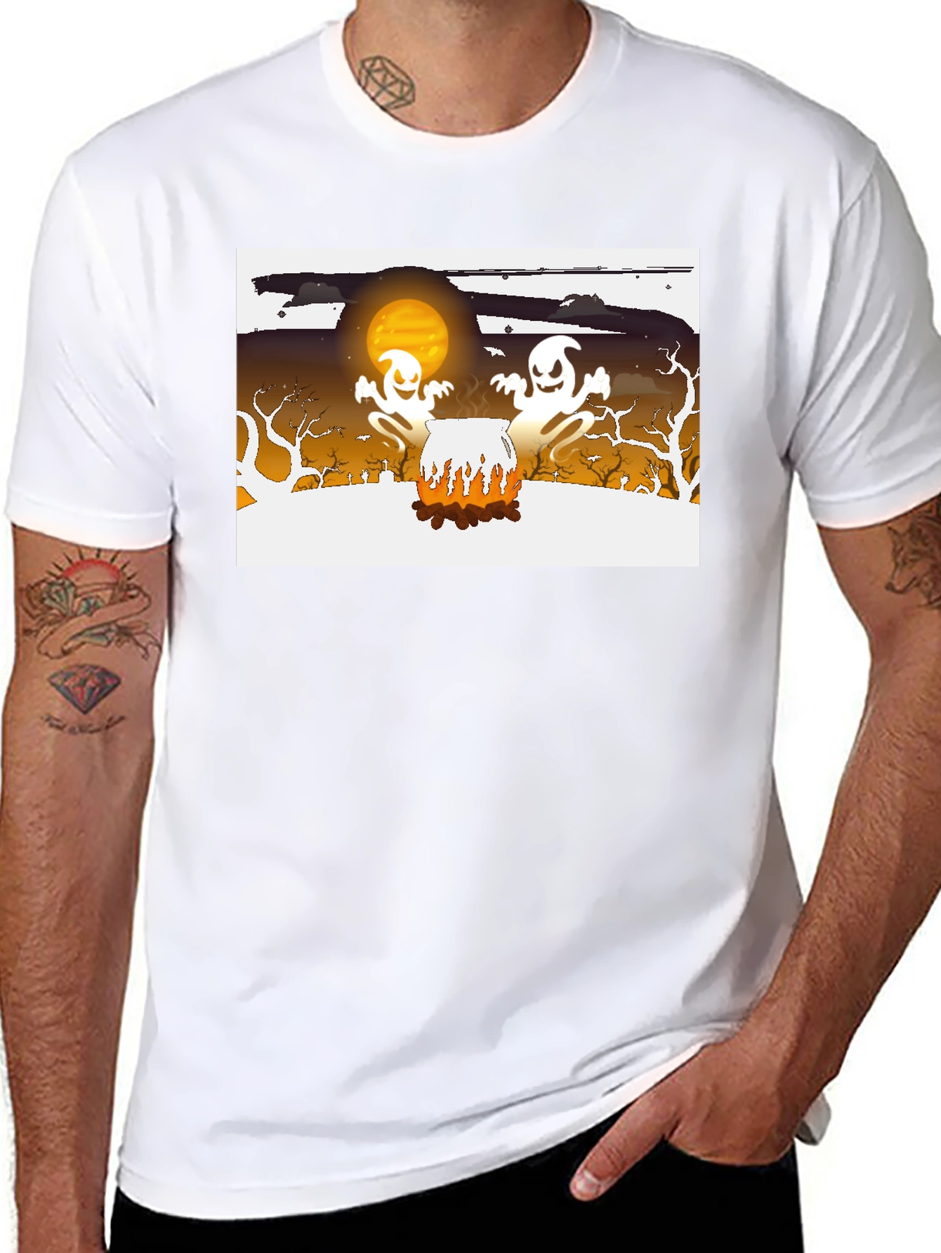 Halloween Ghost Cauldron Black T-Shirt
