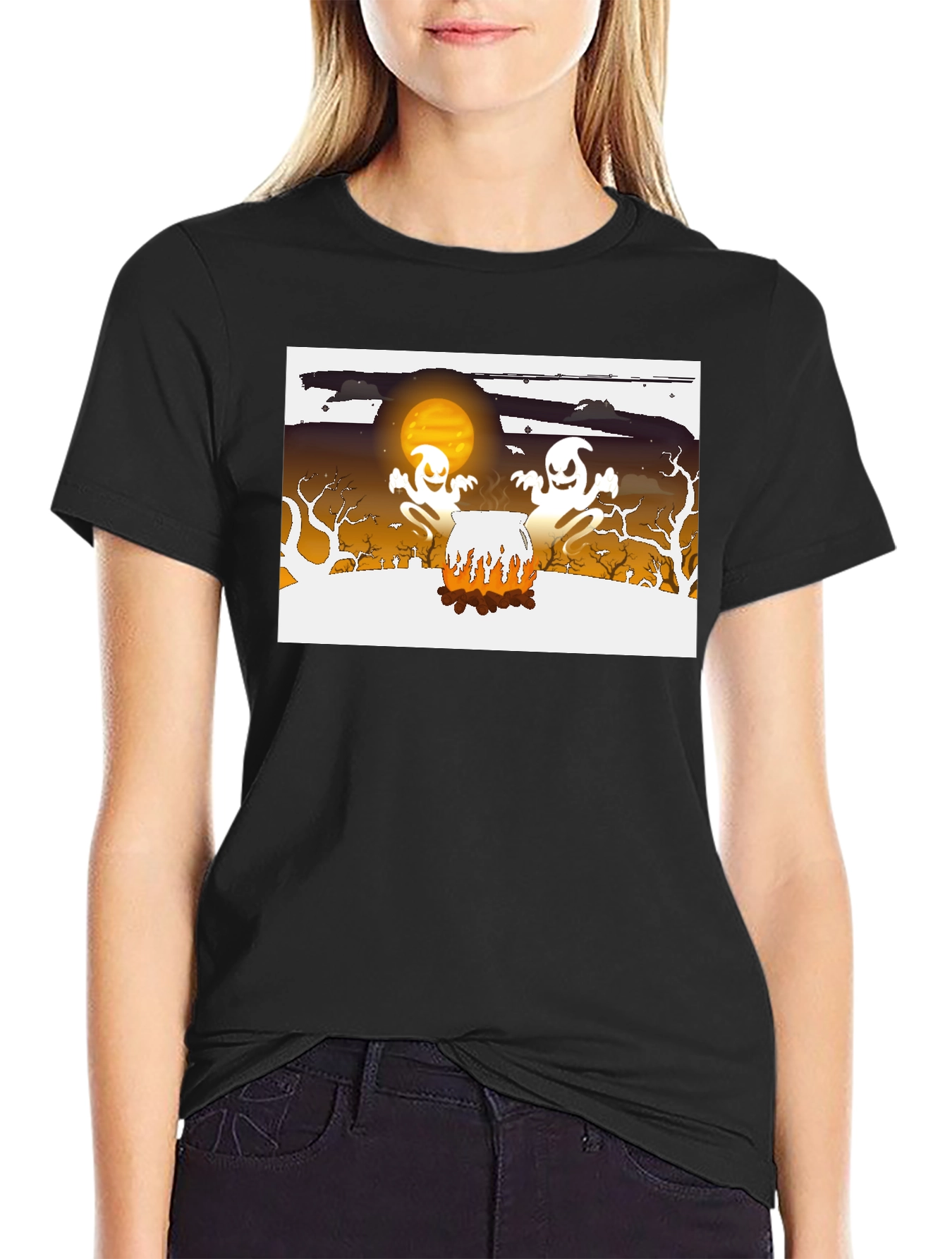 Halloween Ghost Cauldron Black T-Shirt