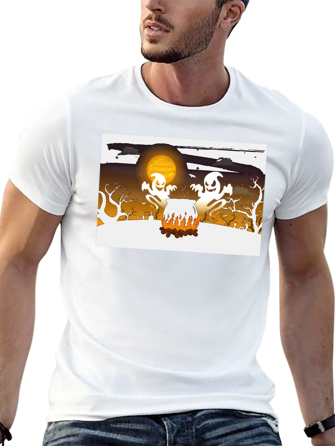 Halloween Ghost Cauldron Black T-Shirt