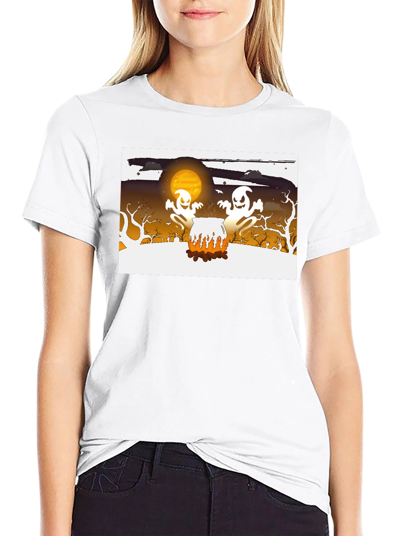 Halloween Ghost Cauldron Black T-Shirt
