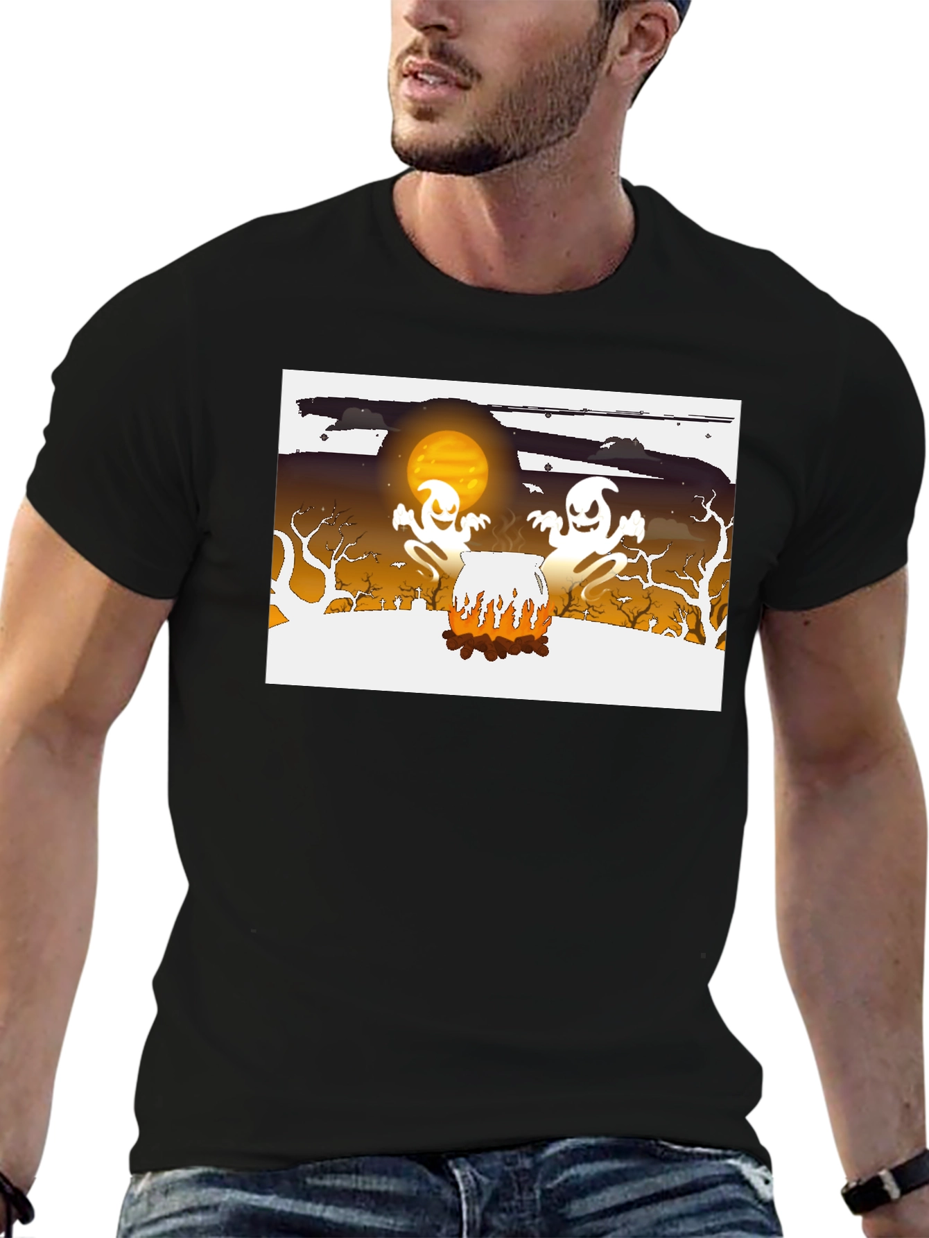 Halloween Ghost Cauldron Black T-Shirt