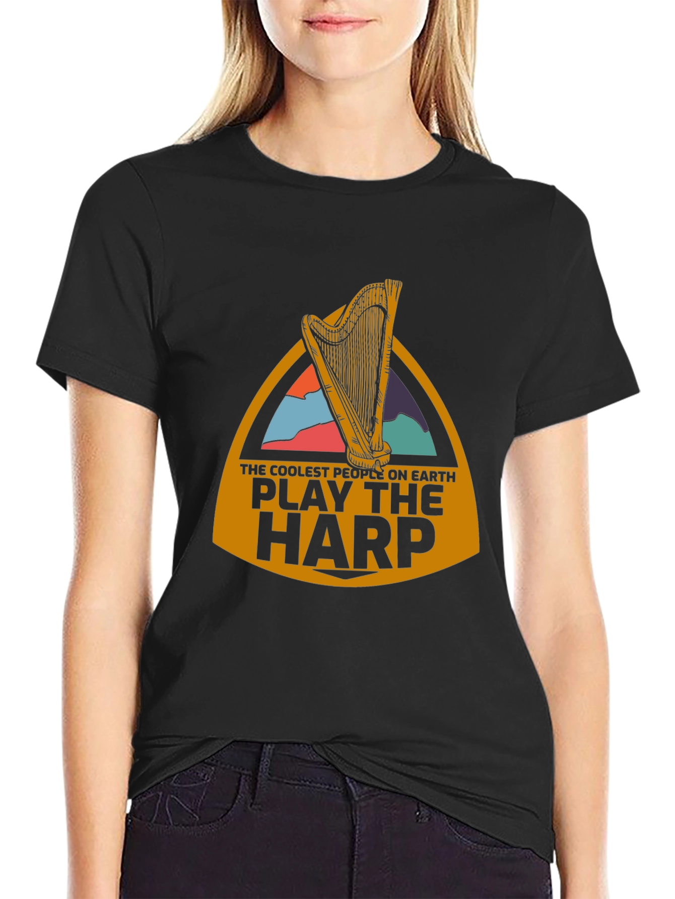 Coolest People Play Harp Black T-Shirt