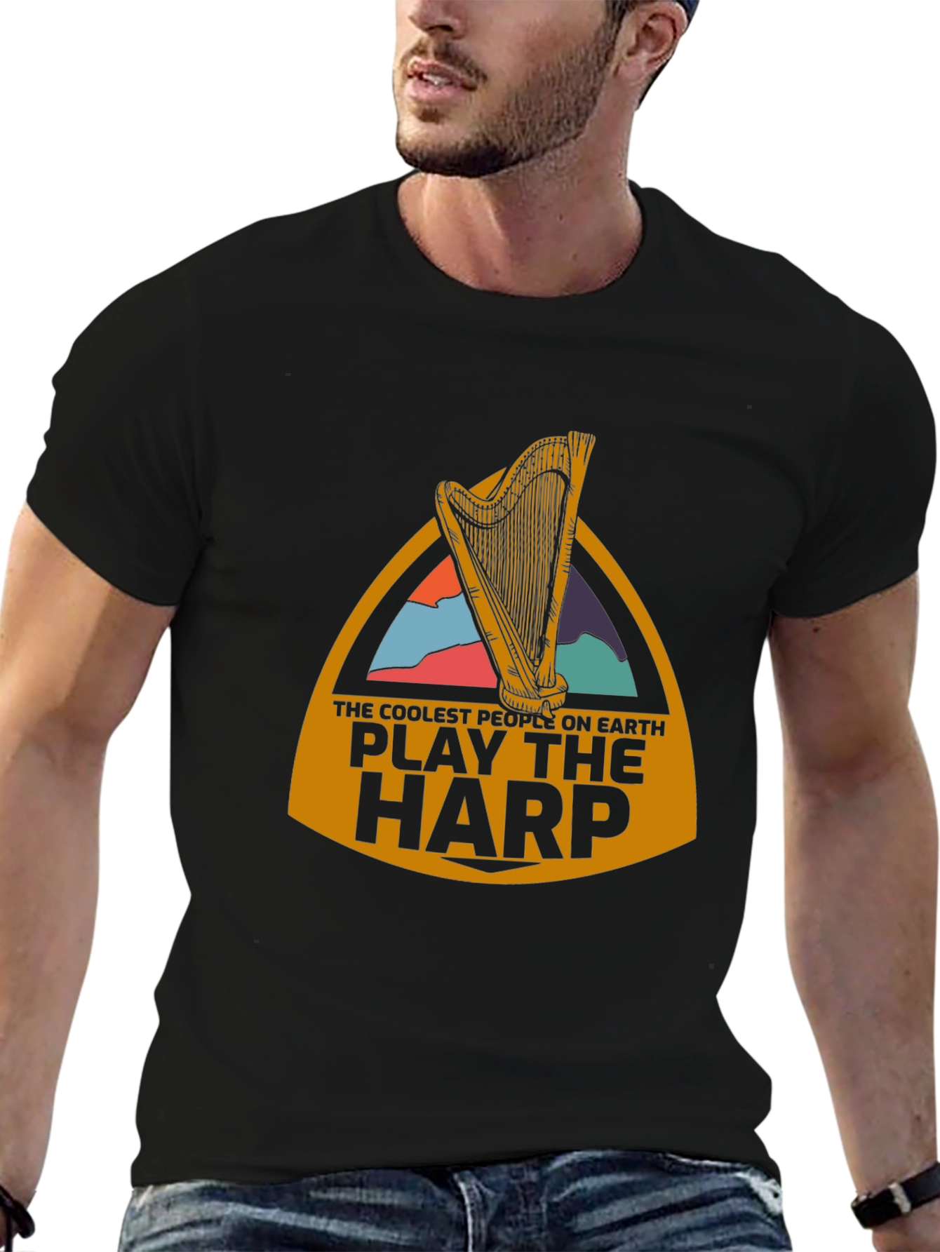 Coolest People Play Harp Black T-Shirt