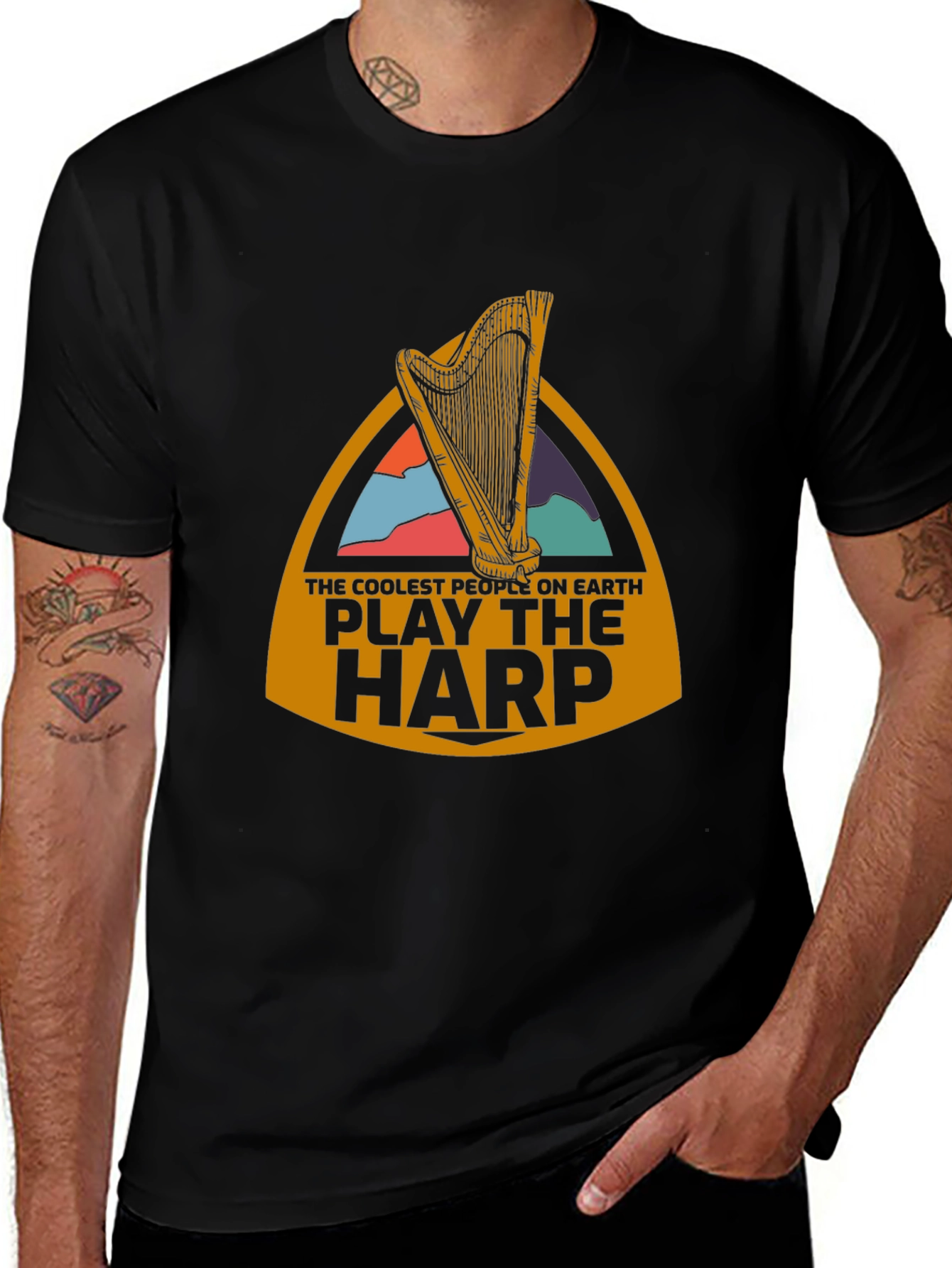 Coolest People Play Harp Black T-Shirt
