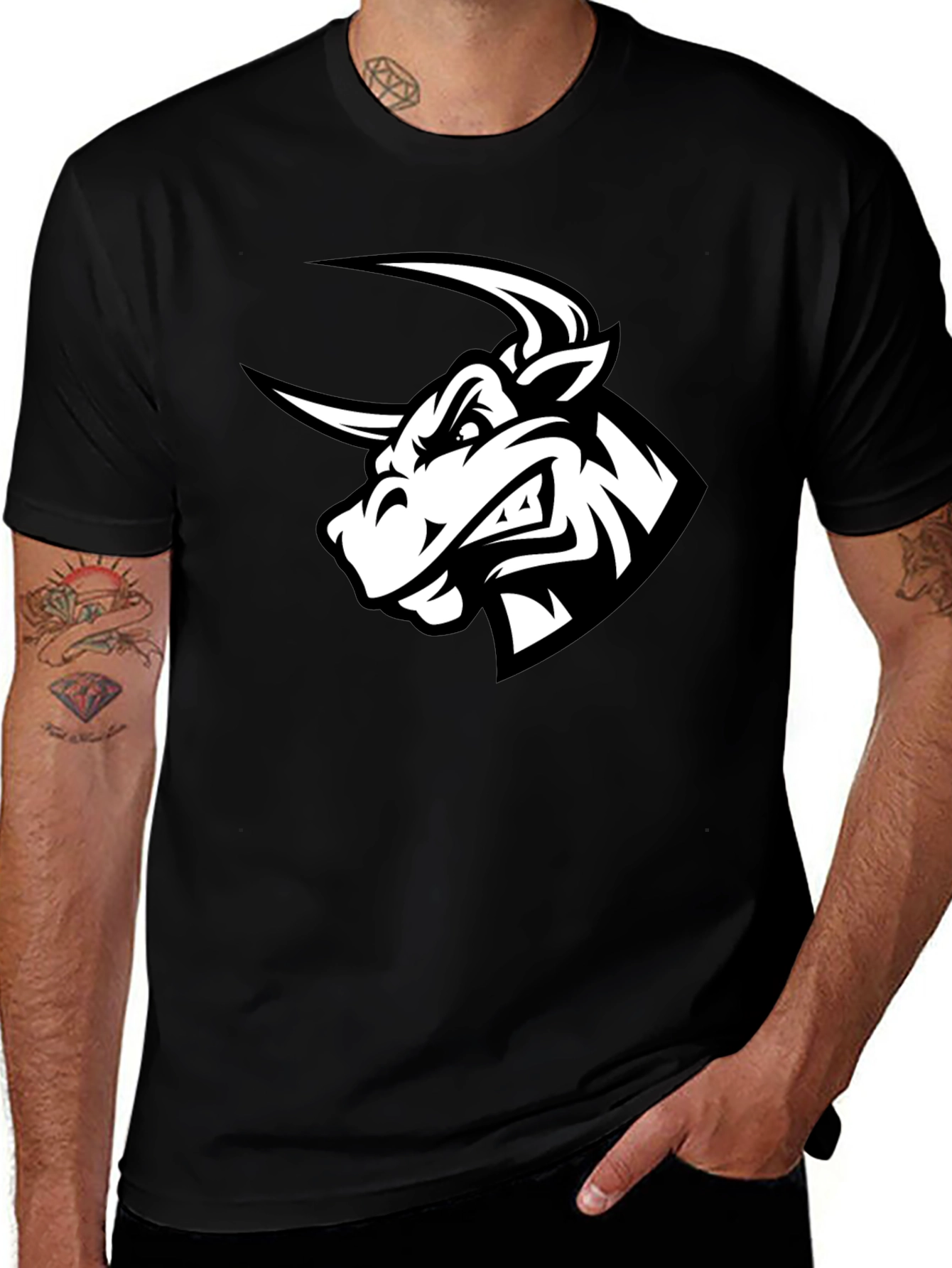 Black Bull Graphic Tee - Mens Crew Neck T-Shirt