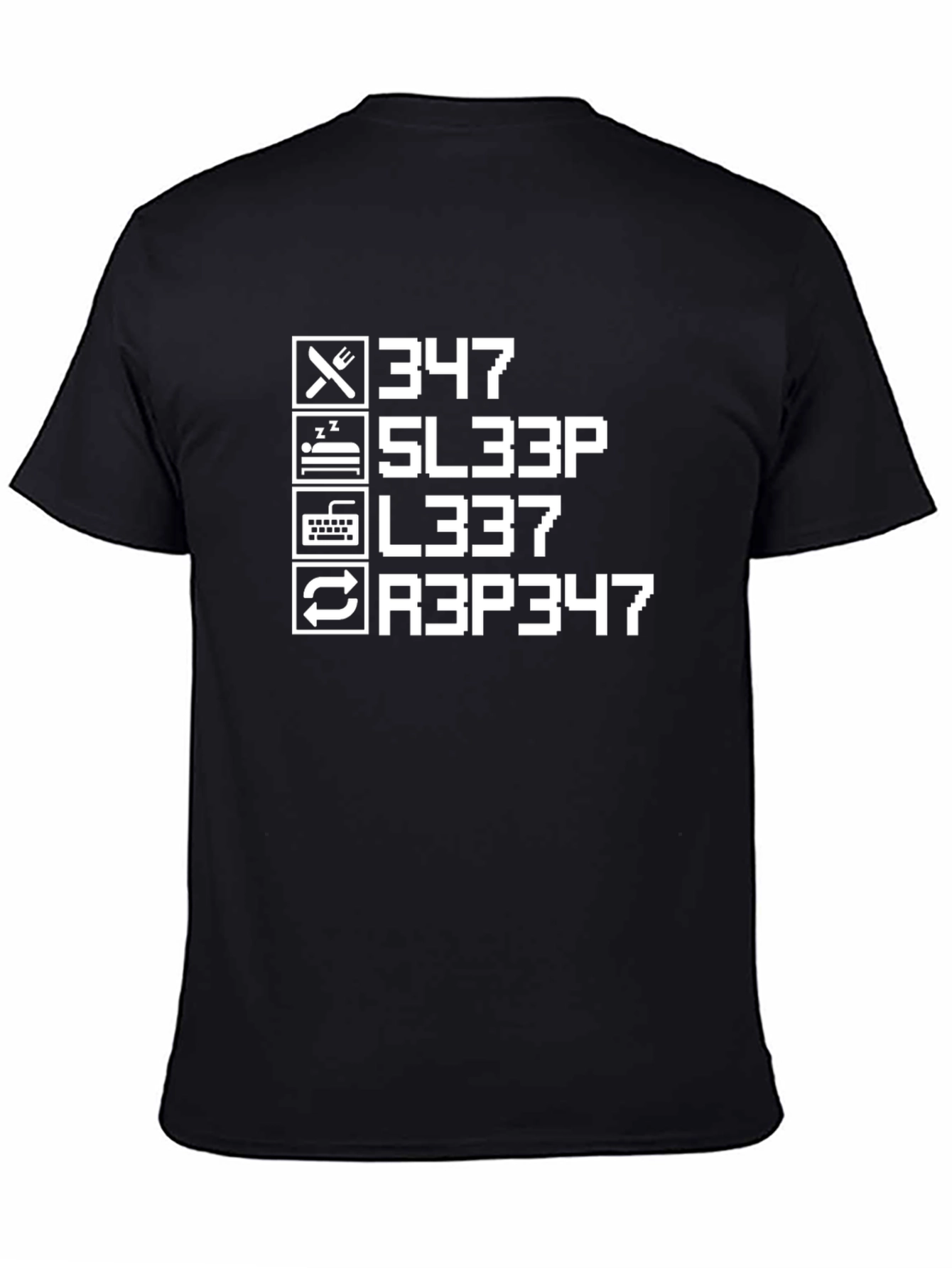 Eat Sleep L337 Repeat Black T-Shirt