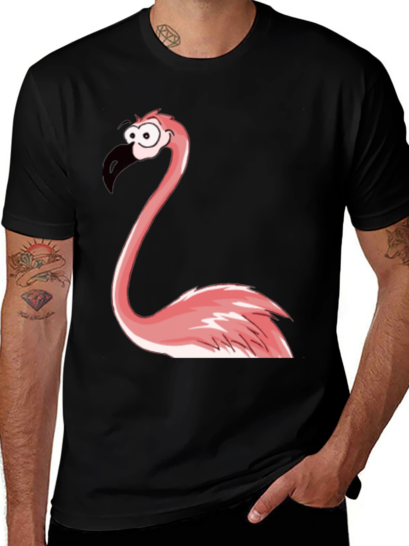 Funny Flamingo Graphic Tee - Black Casual T-Shirt