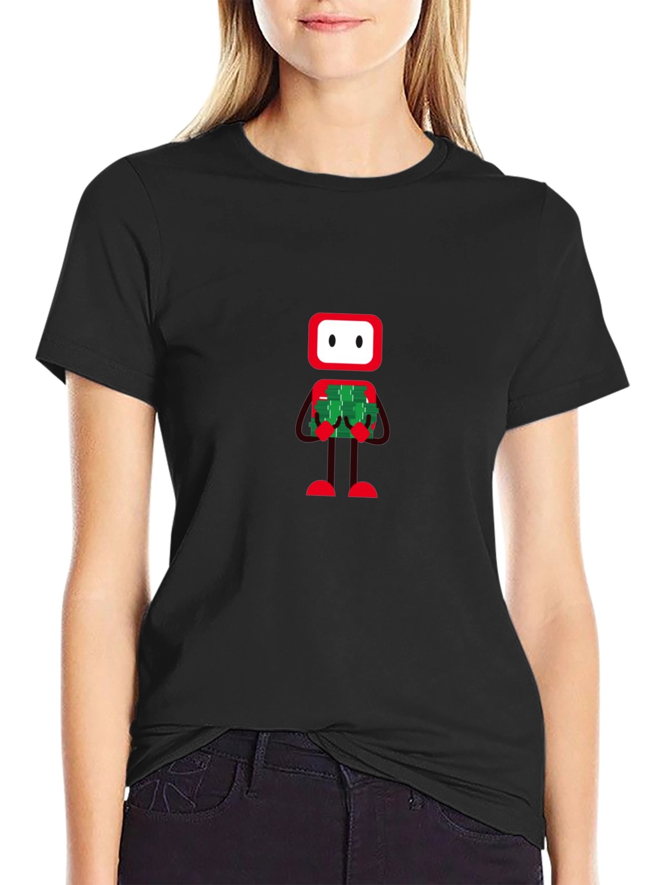 Robot Holding Money Graphic Black Tee