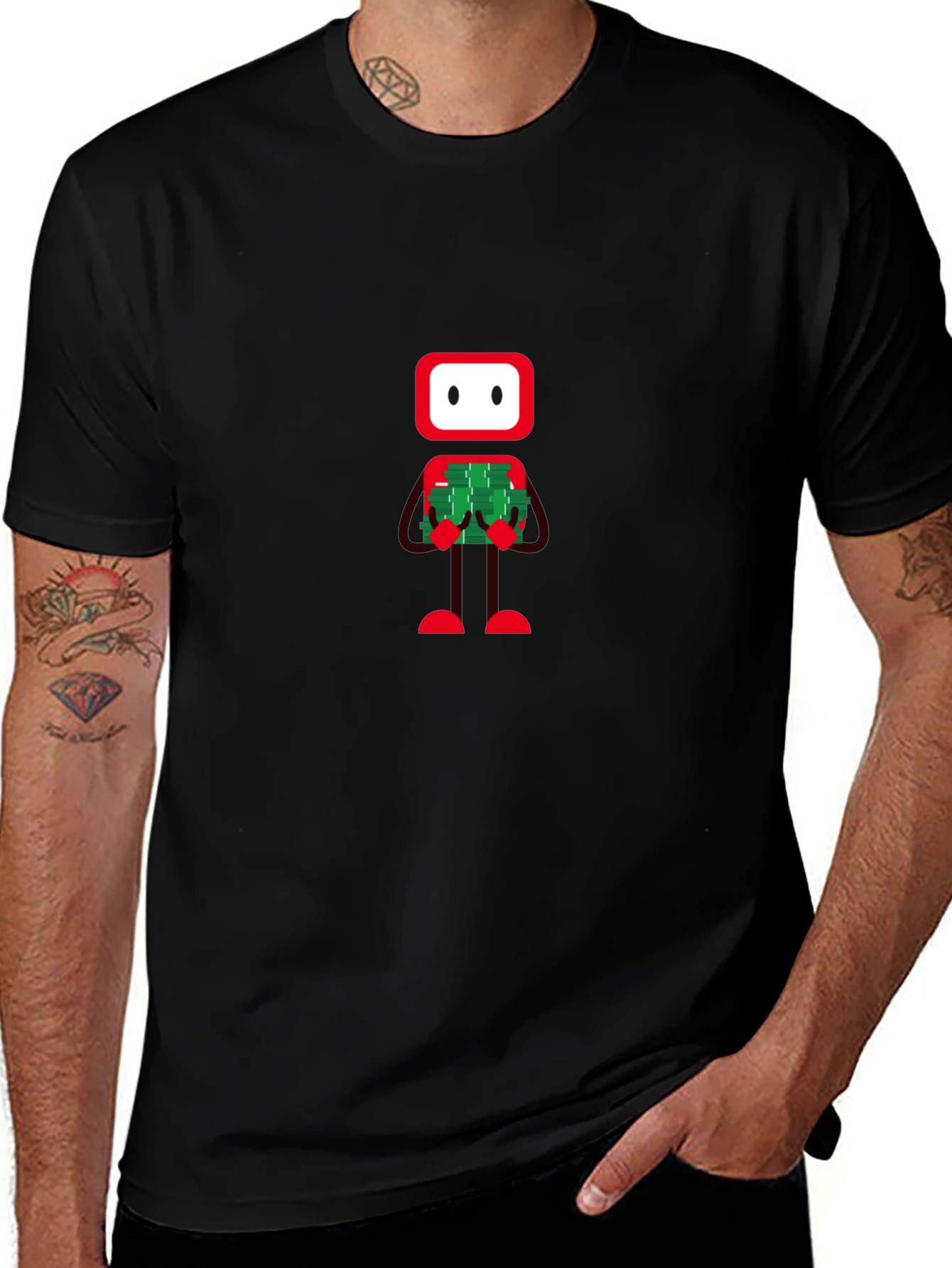 Robot Holding Money Graphic Black Tee