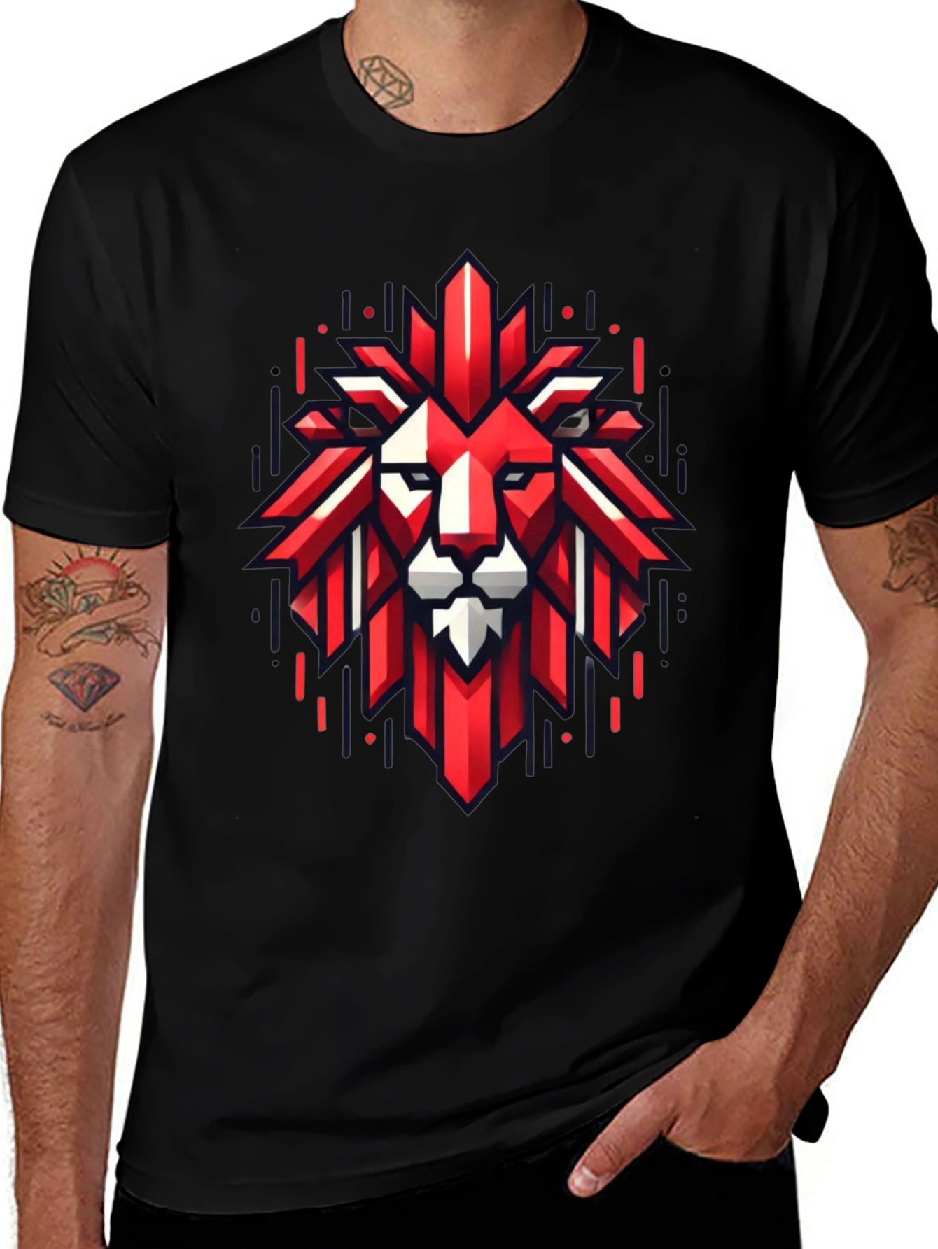 Geometric Lion Graphic Tee - Bold Style