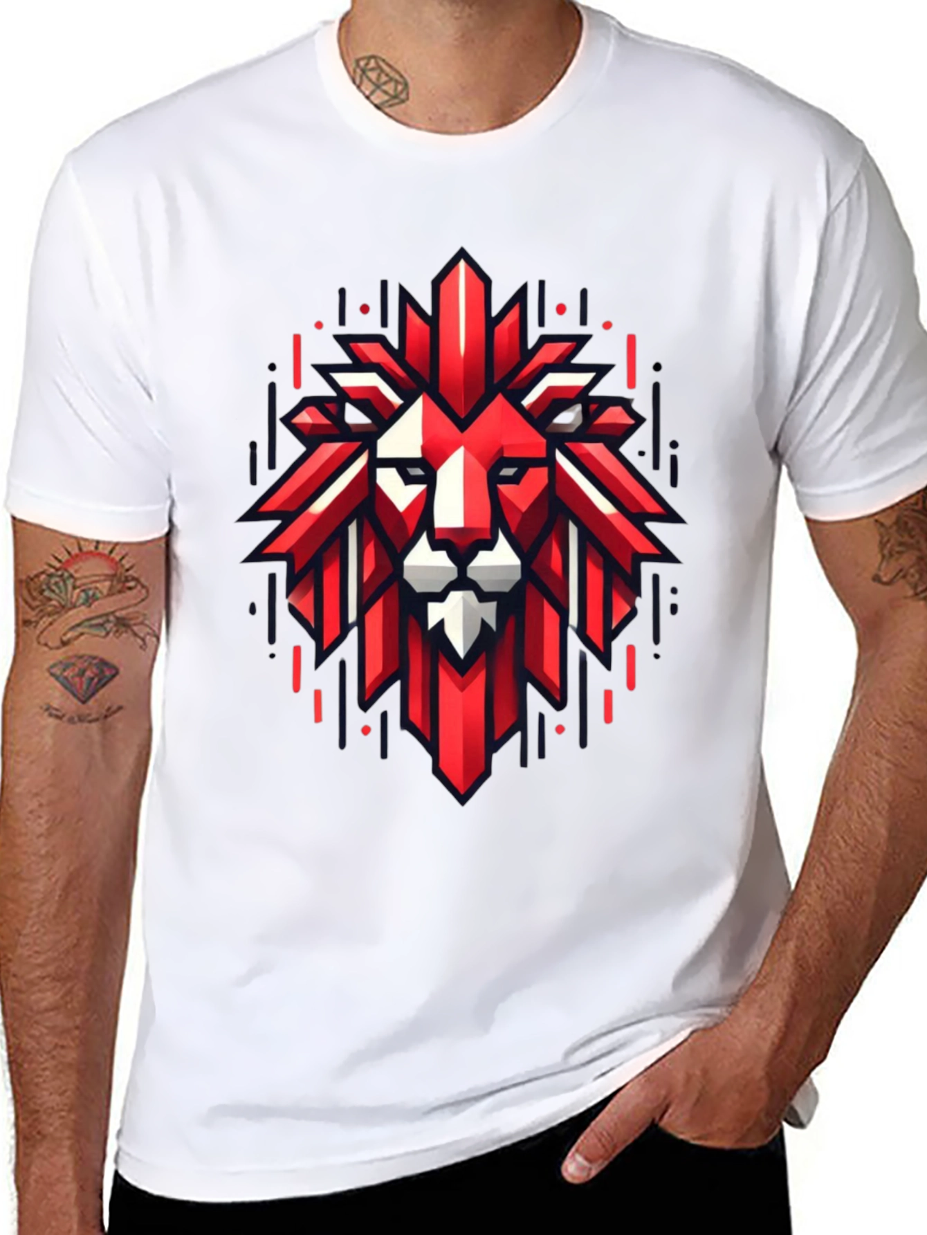 Geometric Lion Graphic Tee - Bold Style