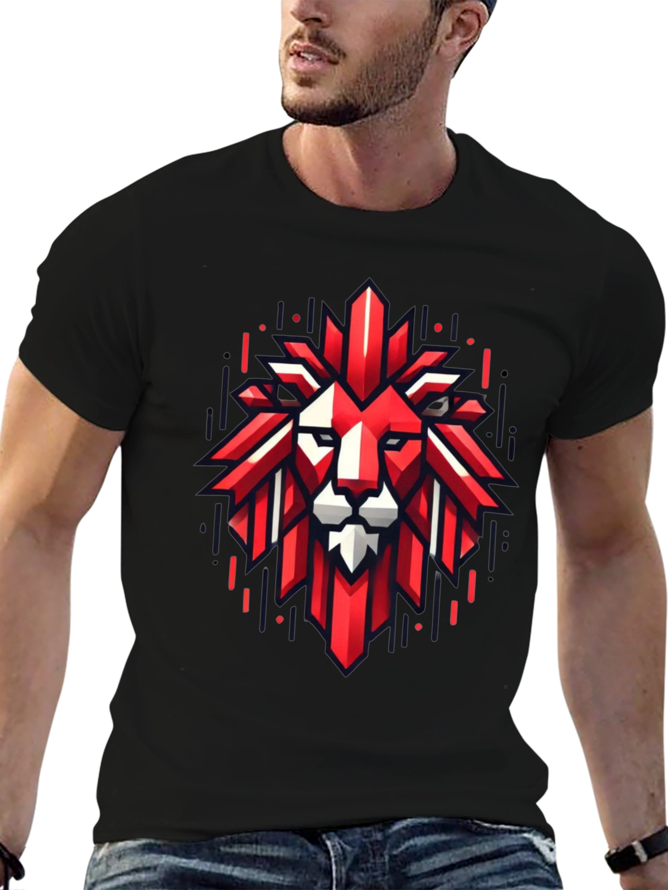 Geometric Lion Graphic Tee - Bold Style