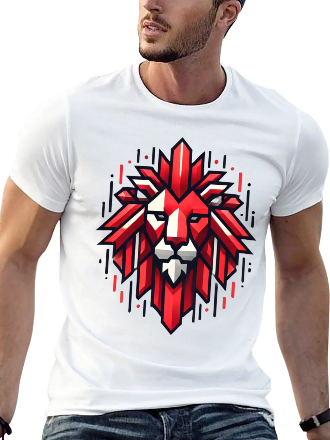 Geometric Lion Graphic Tee - Bold Style