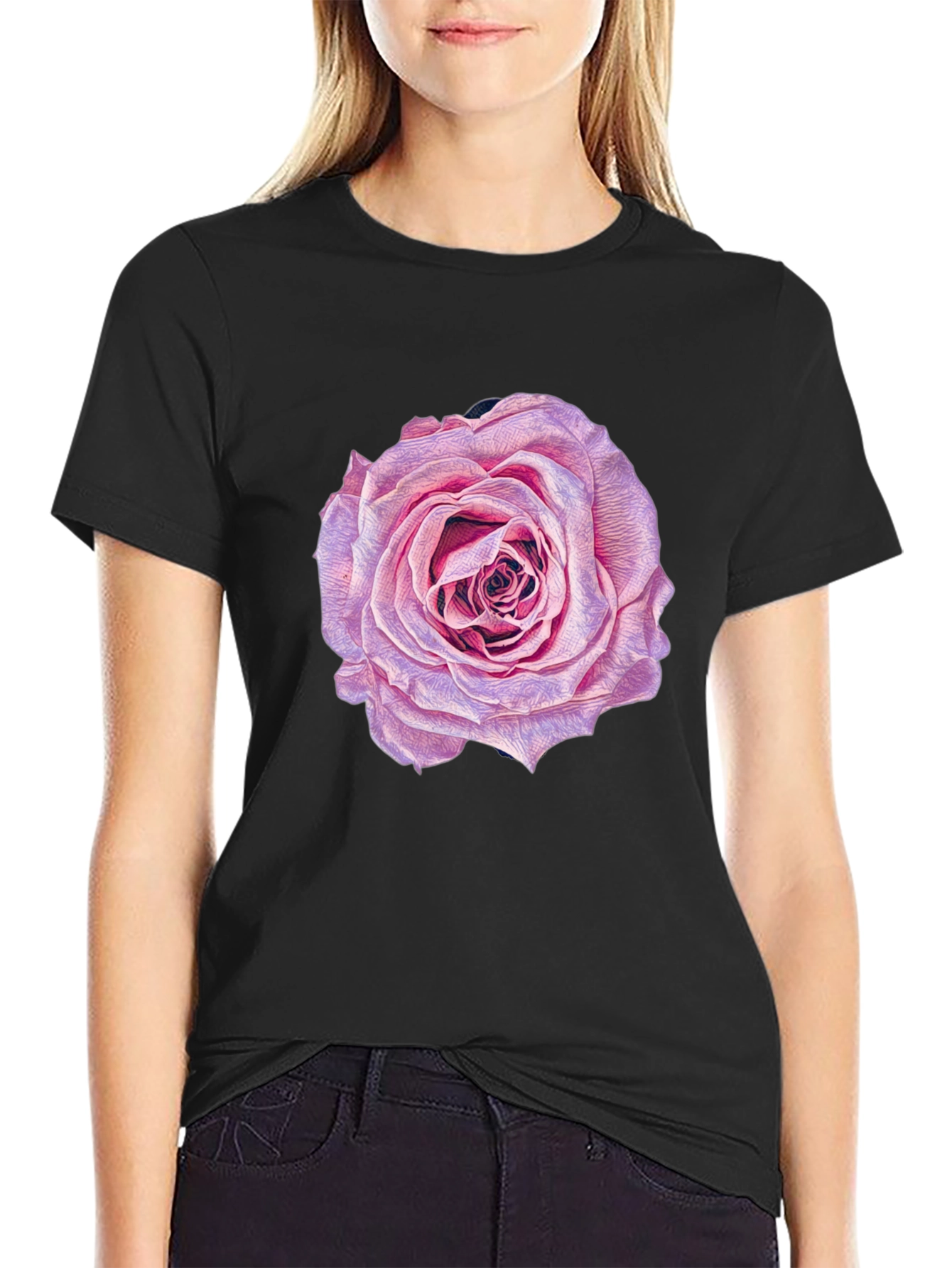 Rose Graphic Print Black T-Shirt