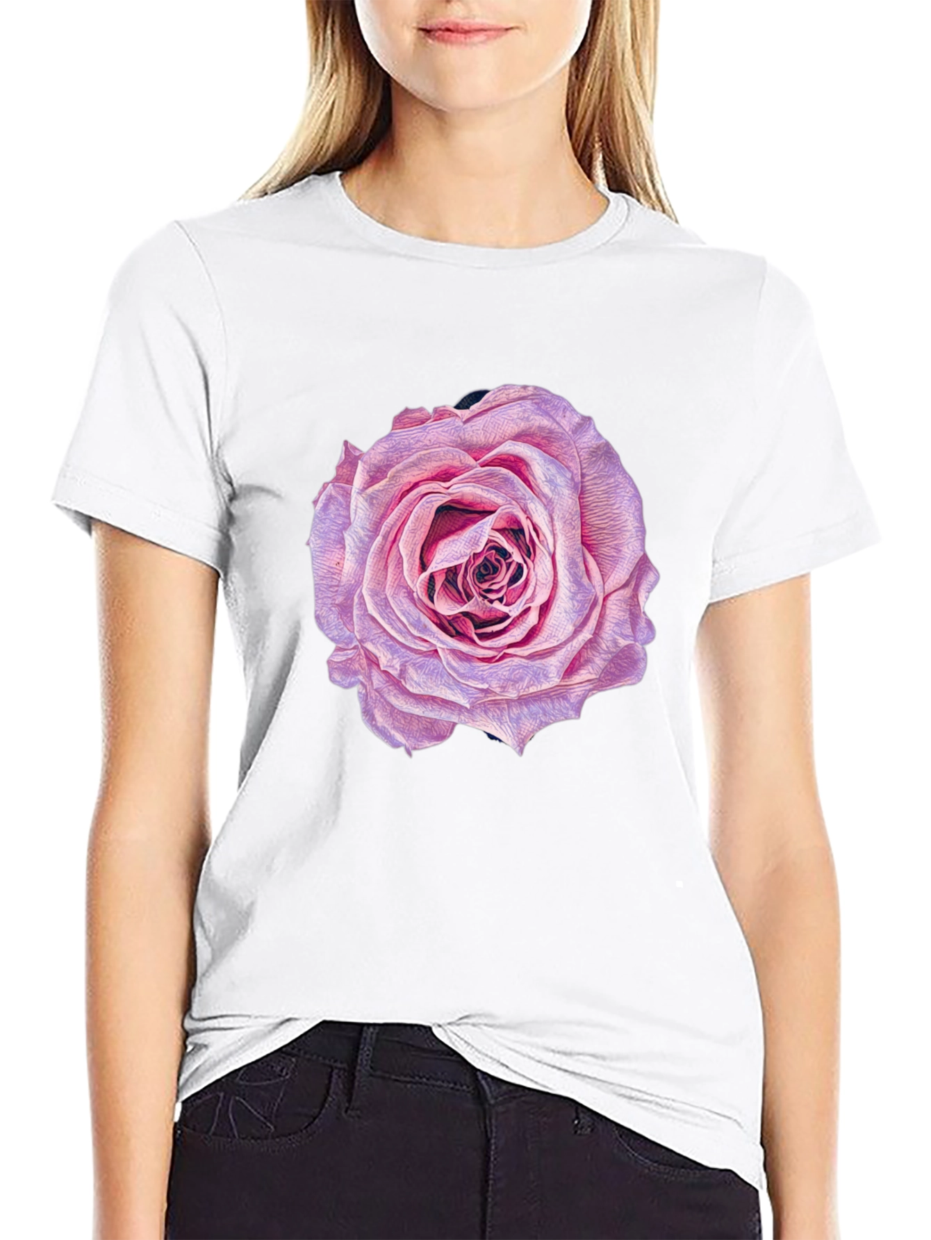Rose Graphic Print Black T-Shirt