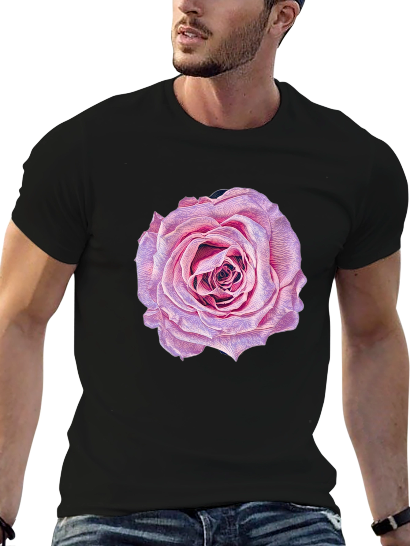 Rose Graphic Print Black T-Shirt