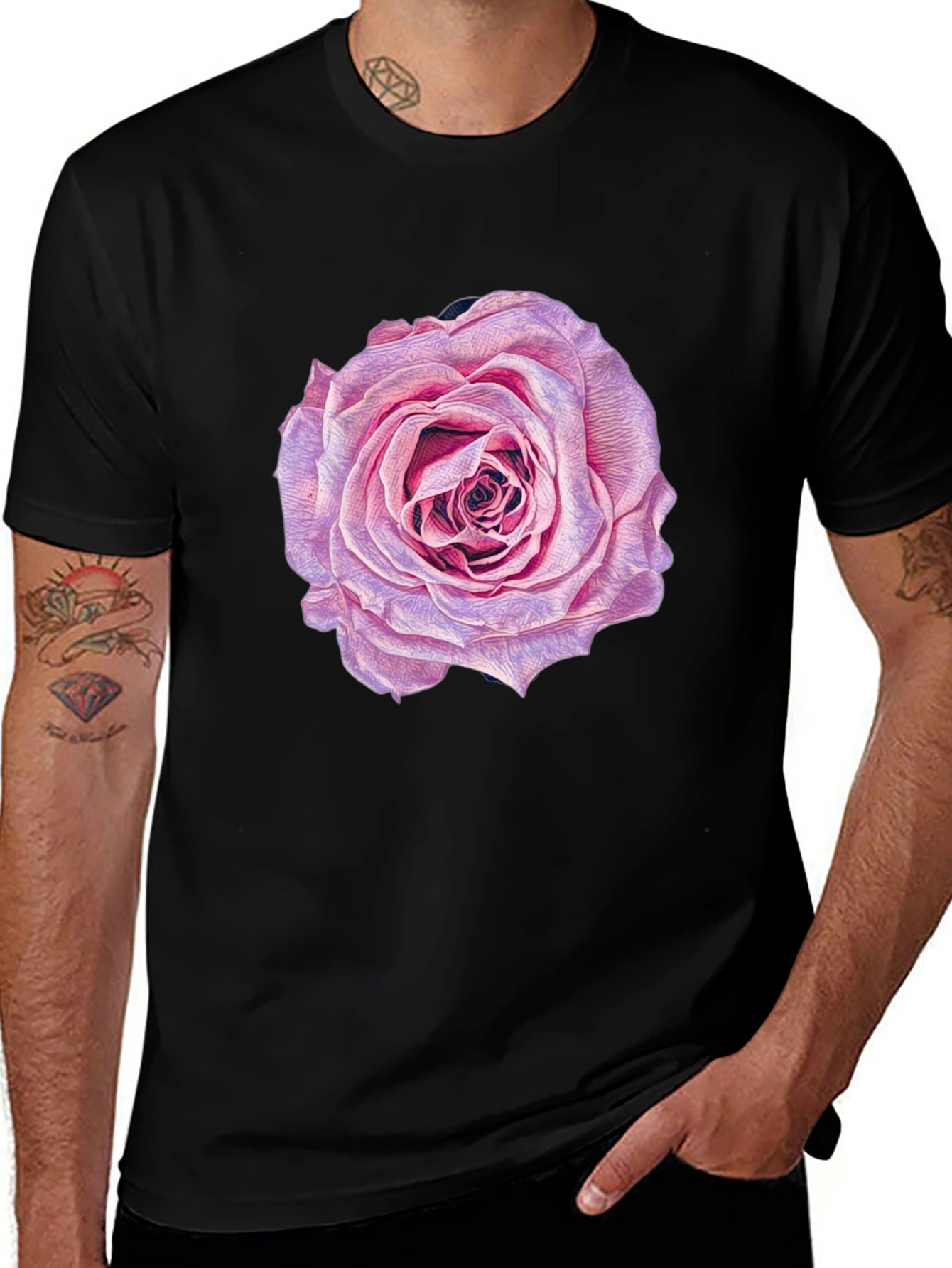 Rose Graphic Print Black T-Shirt