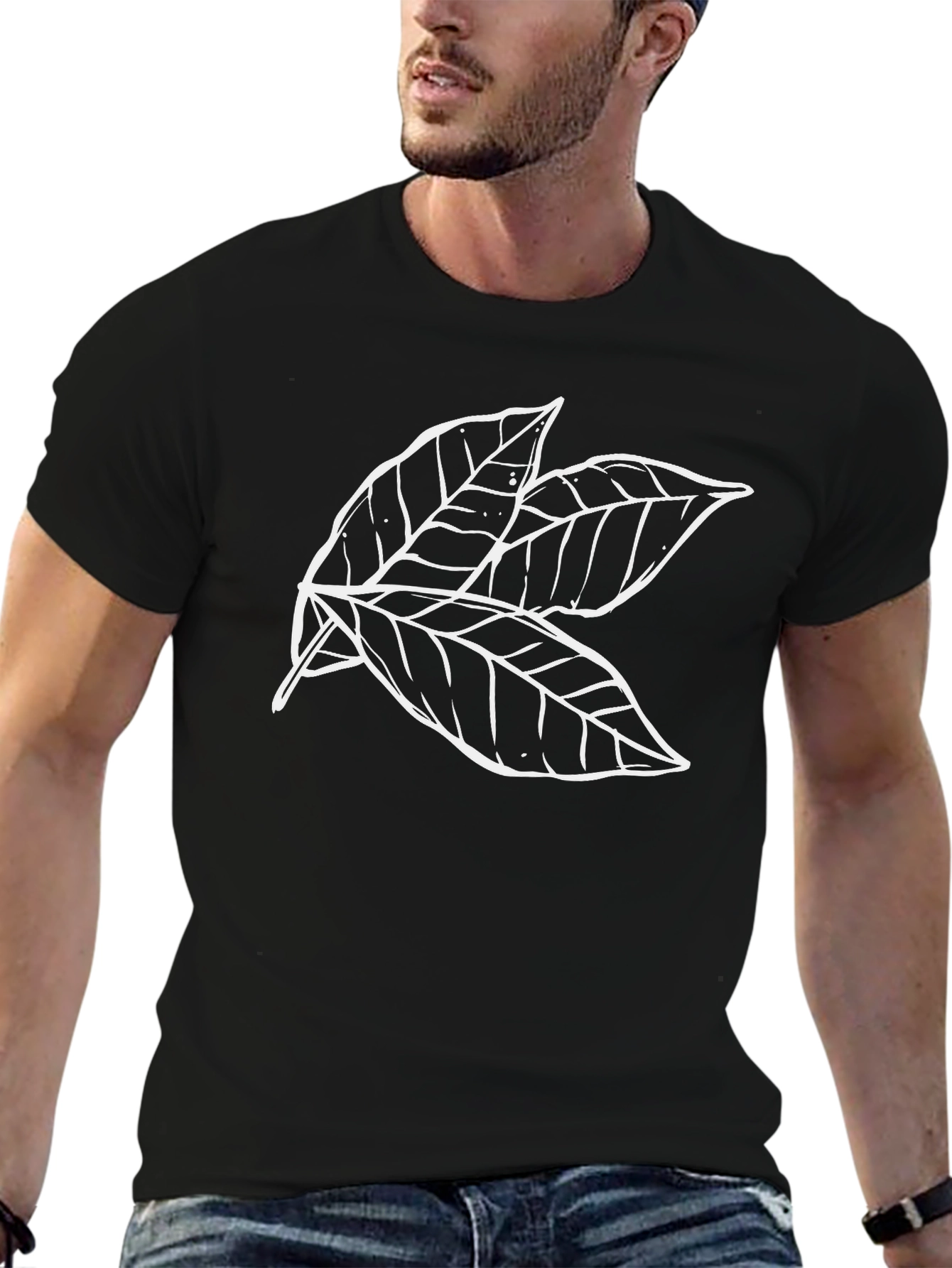 Leaf Print T-Shirt - Casual Graphic Tee