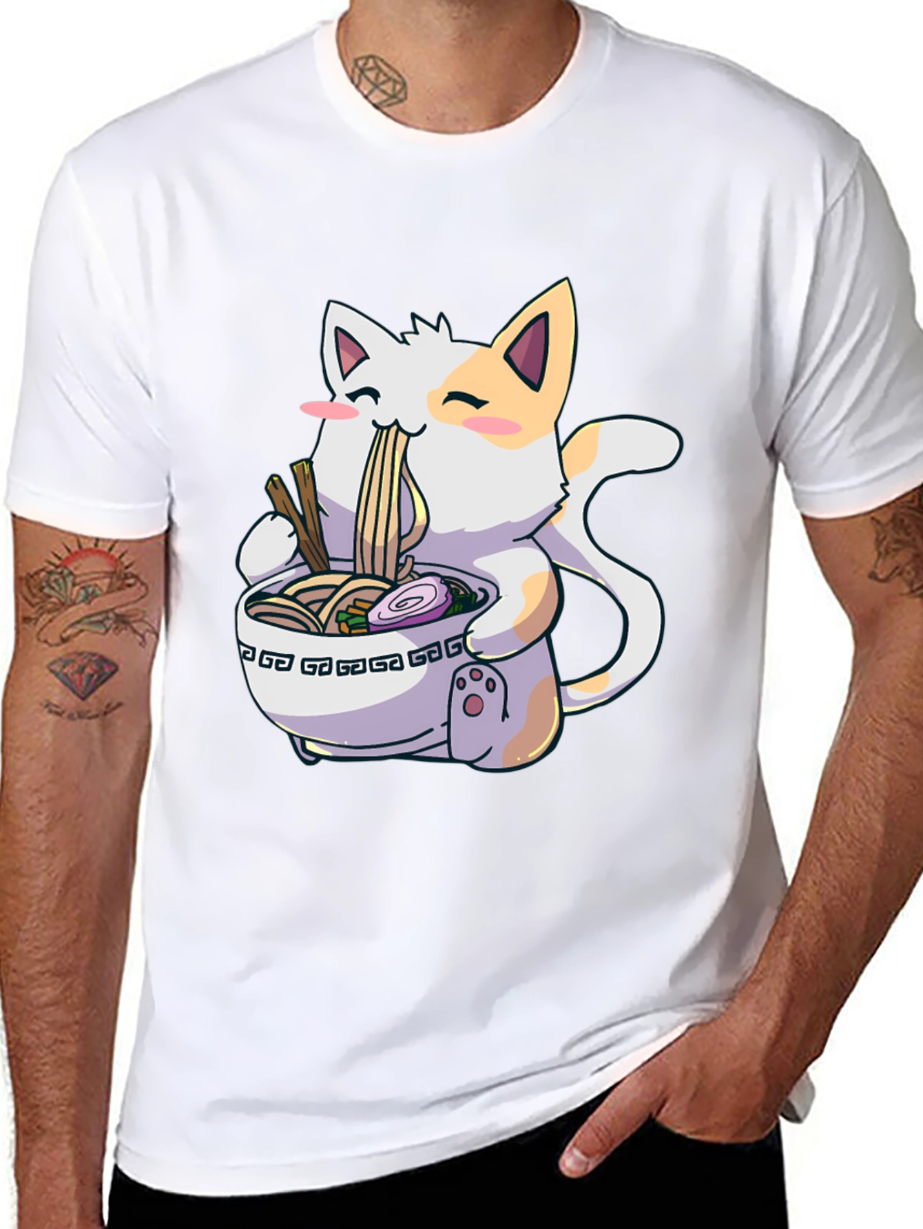 Cat Ramen Graphic Tee -  Fun Unique Design
