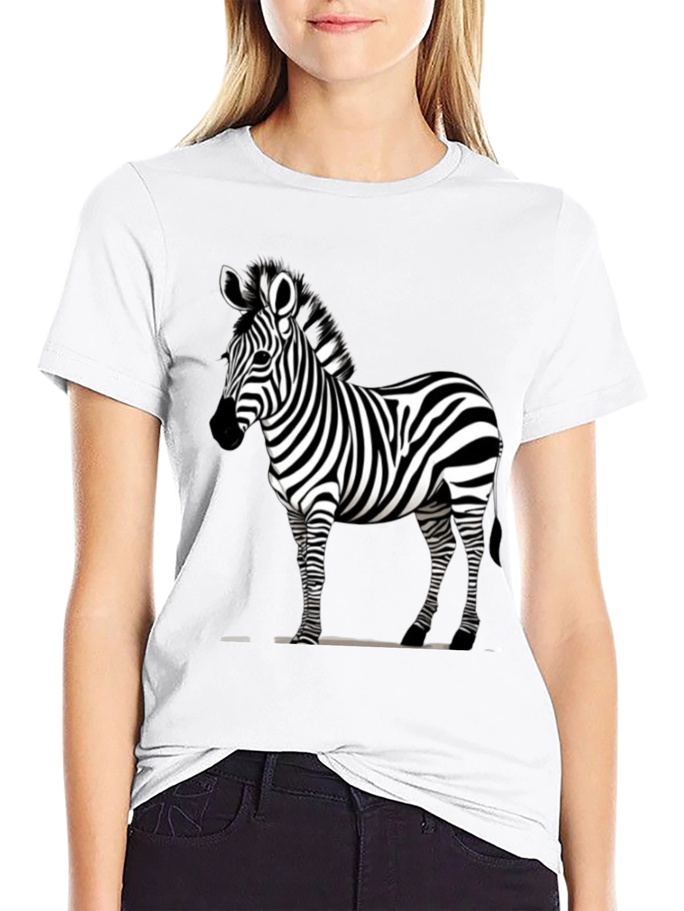 Zebra Print Crew Neck T-Shirt - Stylish & Unique