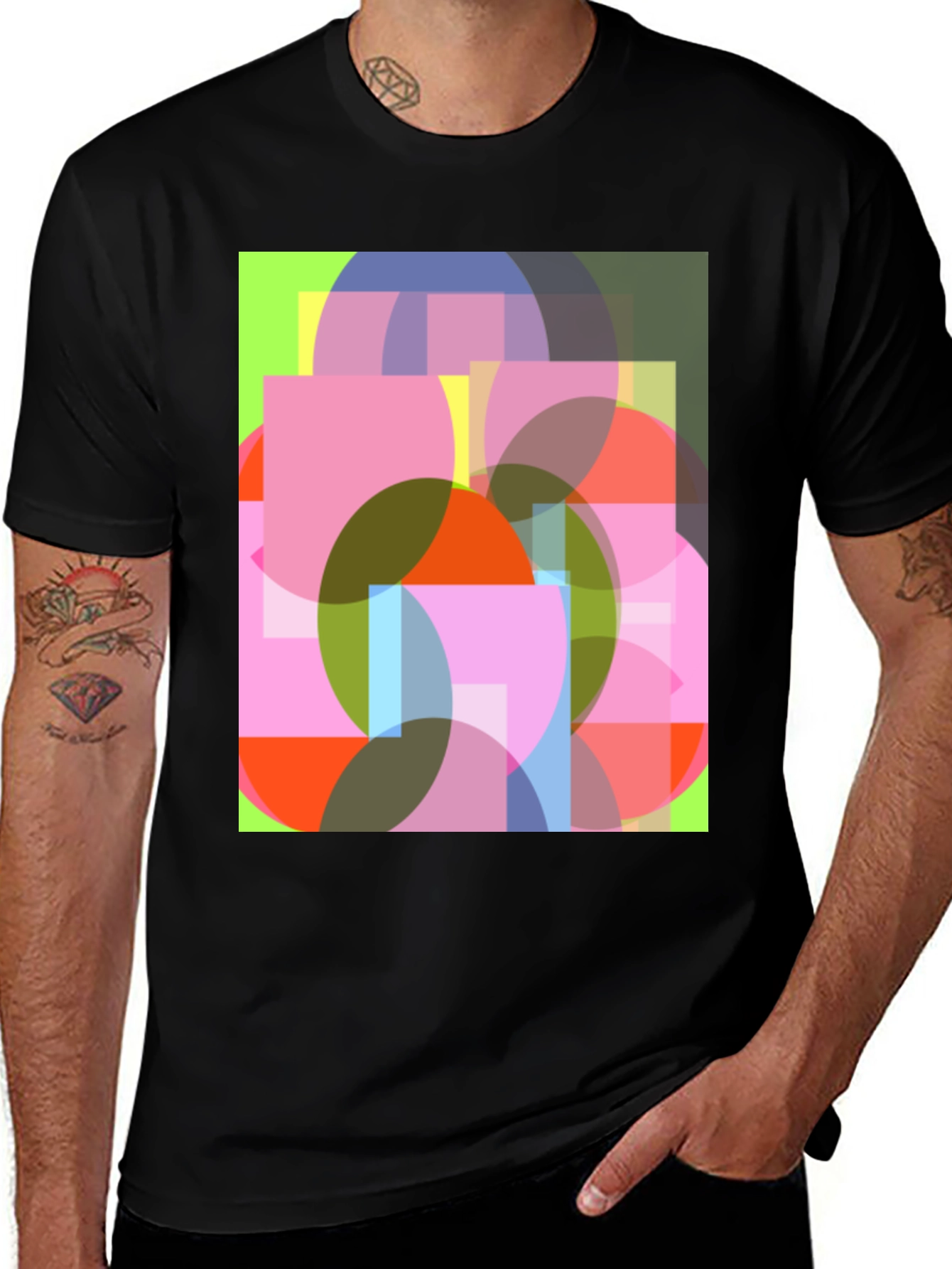 Abstract Geometric Design Black T-Shirt