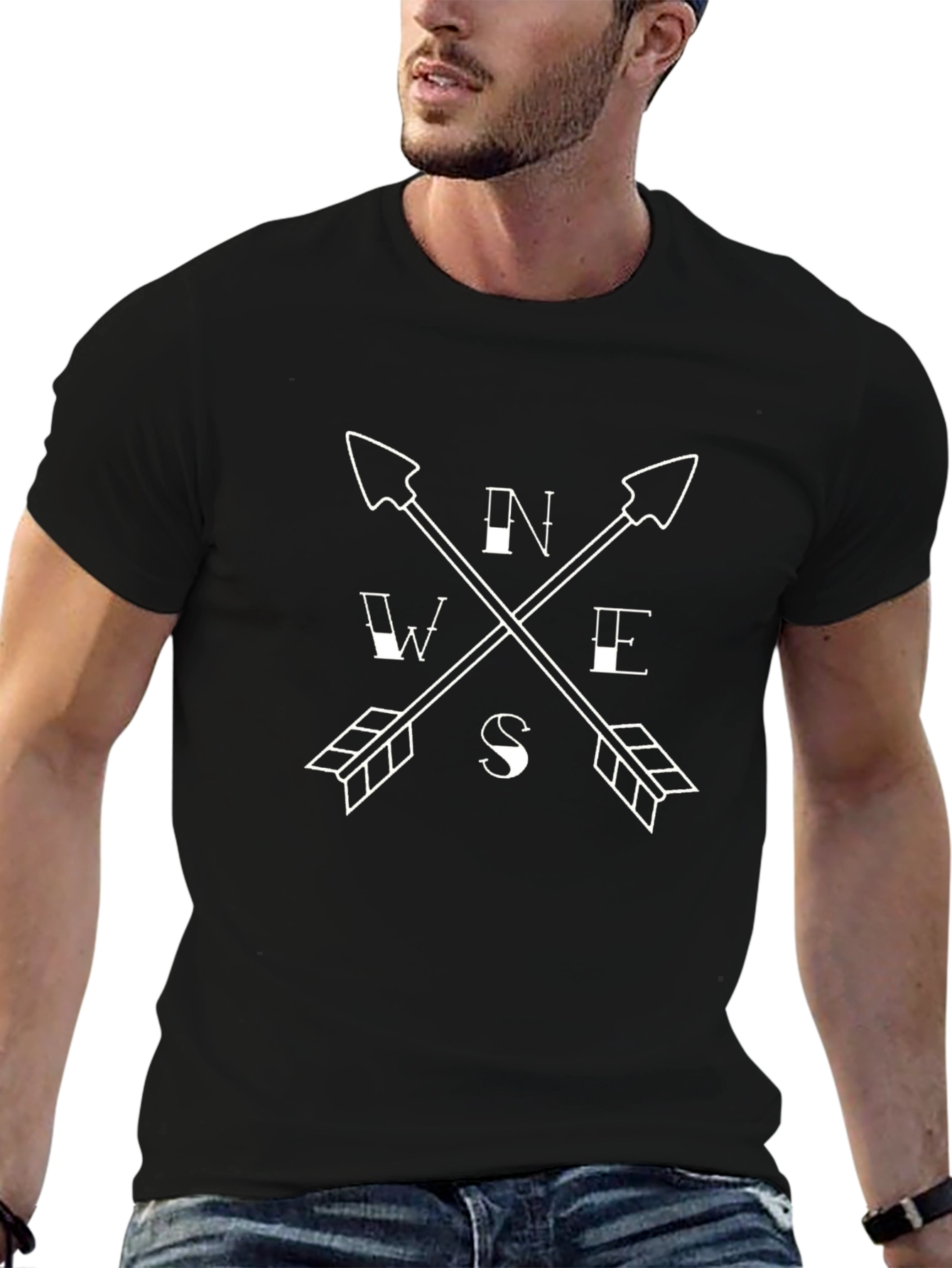 Mens Compass Arrows Graphic Tee - Black