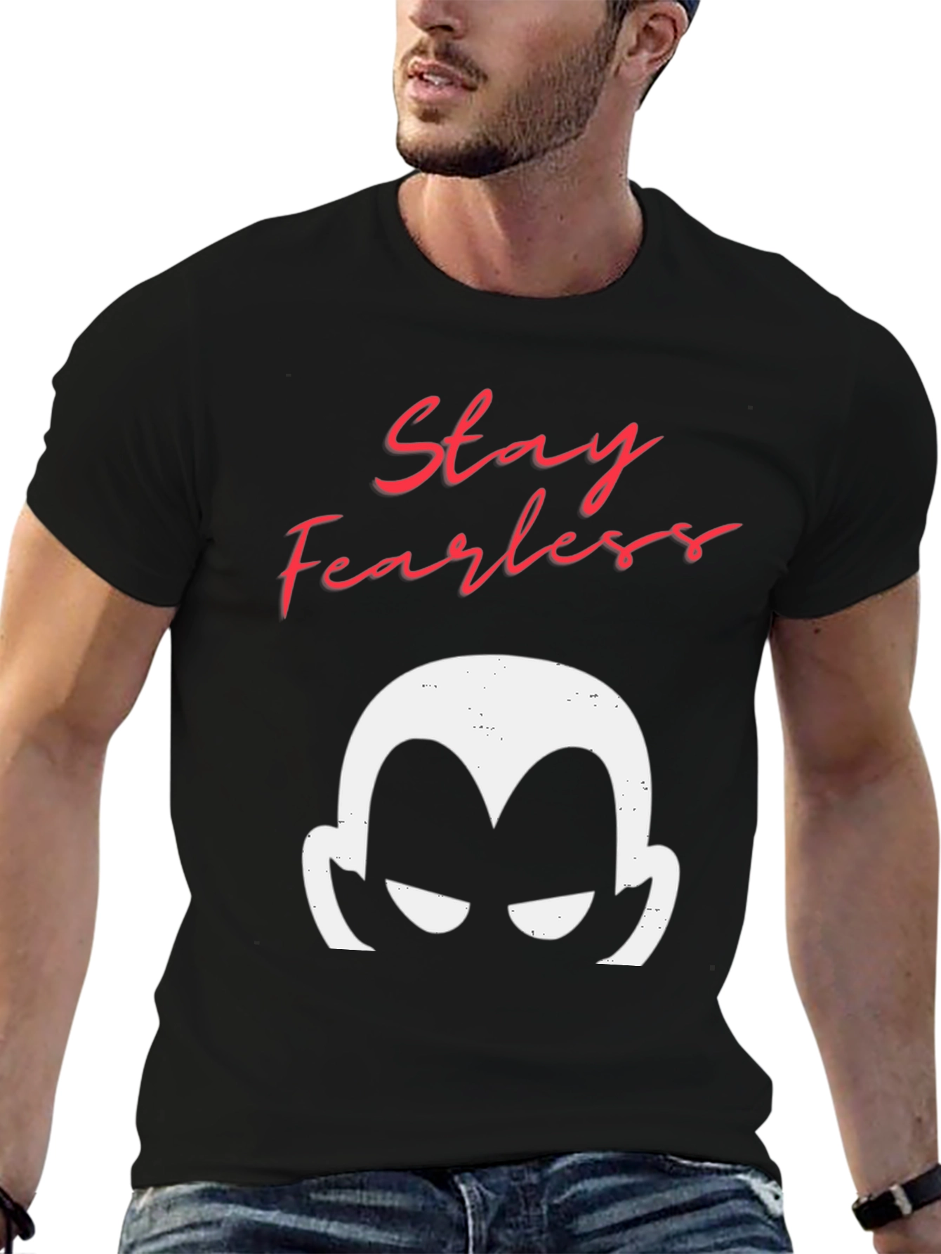 Stay Fearless Graphic Tee - Mens Black Cotton T-Shirt