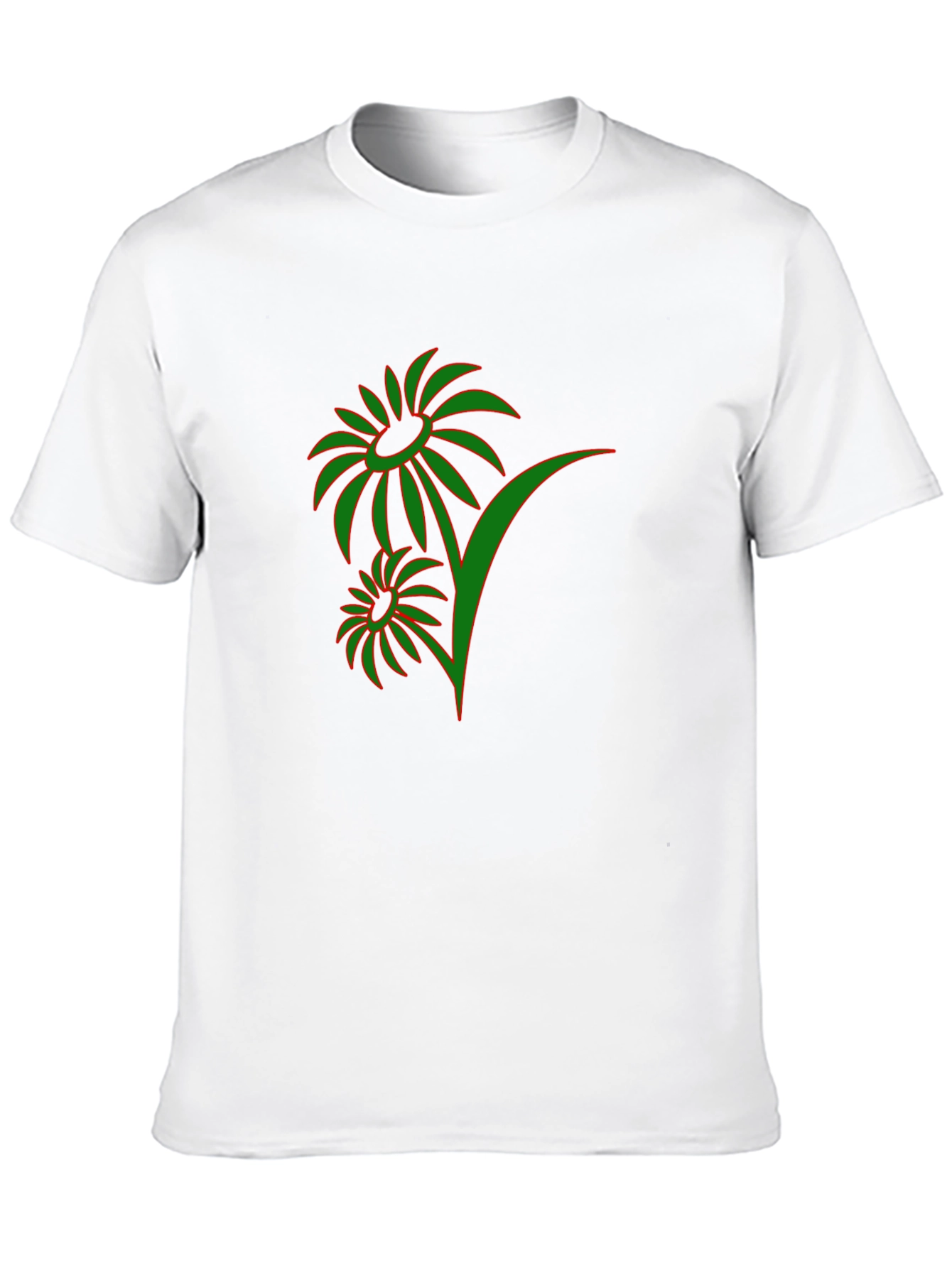 Mens Black T-Shirt with Green Floral Design