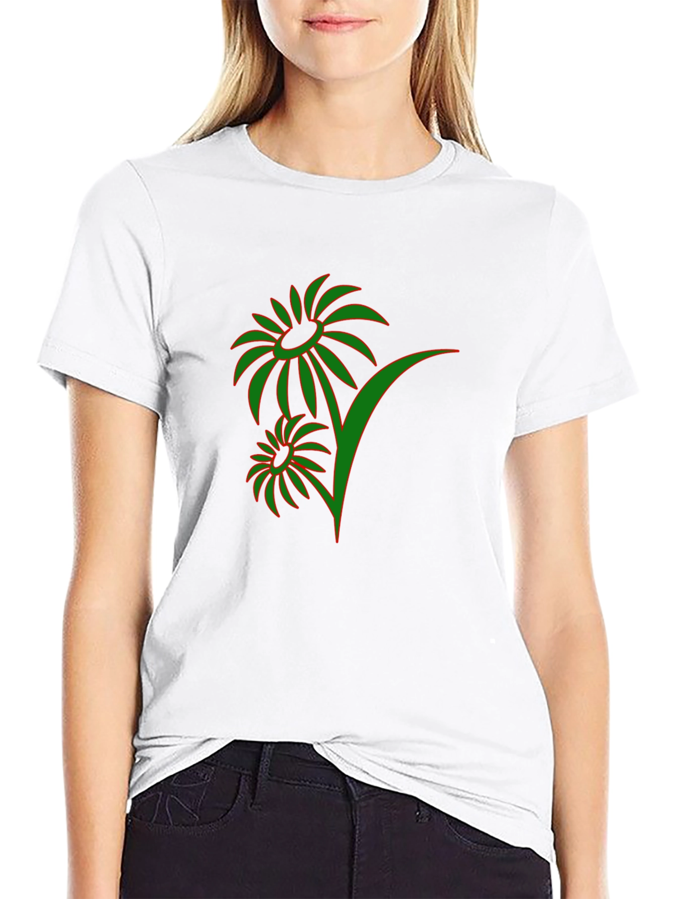 Mens Black T-Shirt with Green Floral Design