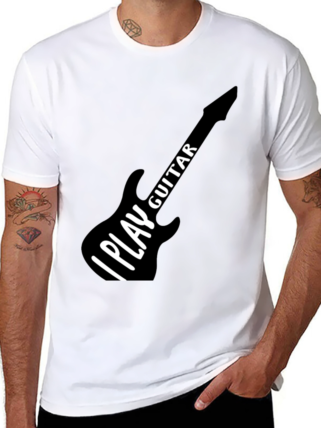I Play Guitar Graphic T-Shirt Black Crew Neck Tee