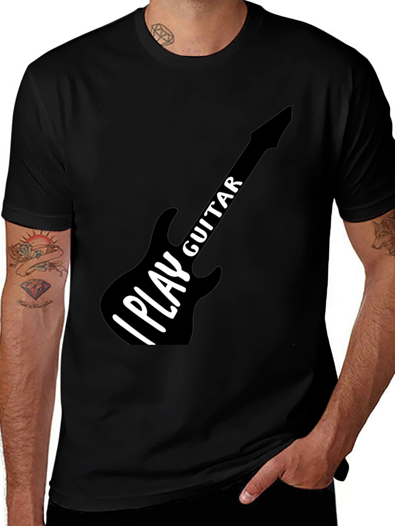 I Play Guitar Graphic T-Shirt Black Crew Neck Tee
