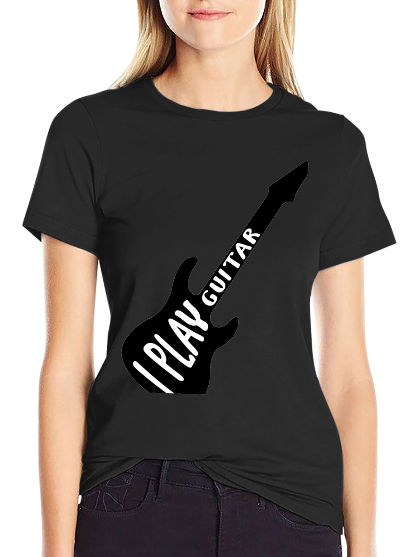 I Play Guitar Graphic T-Shirt Black Crew Neck Tee