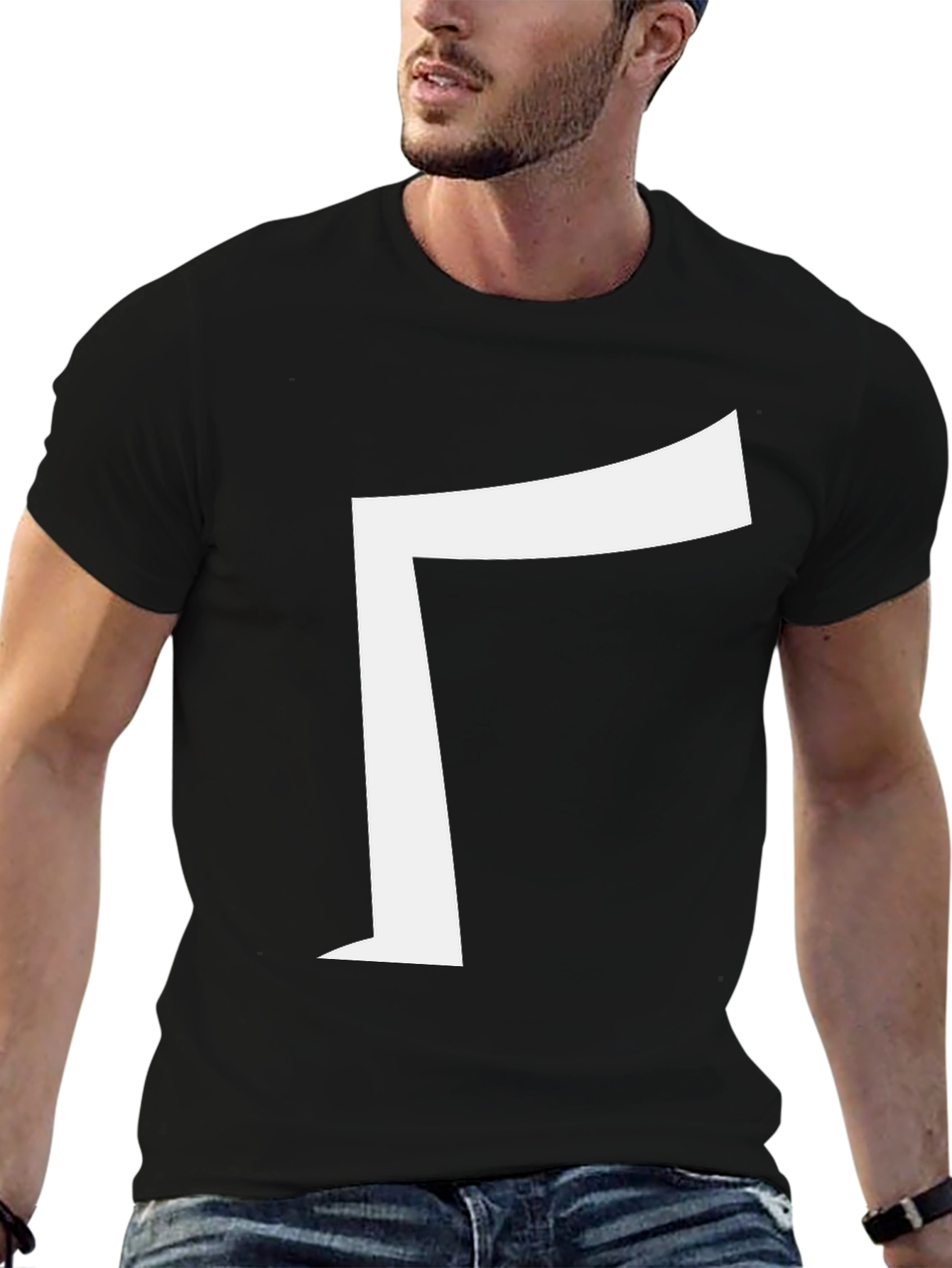 Modern Black Tee with Bold White Gamma Symbol
