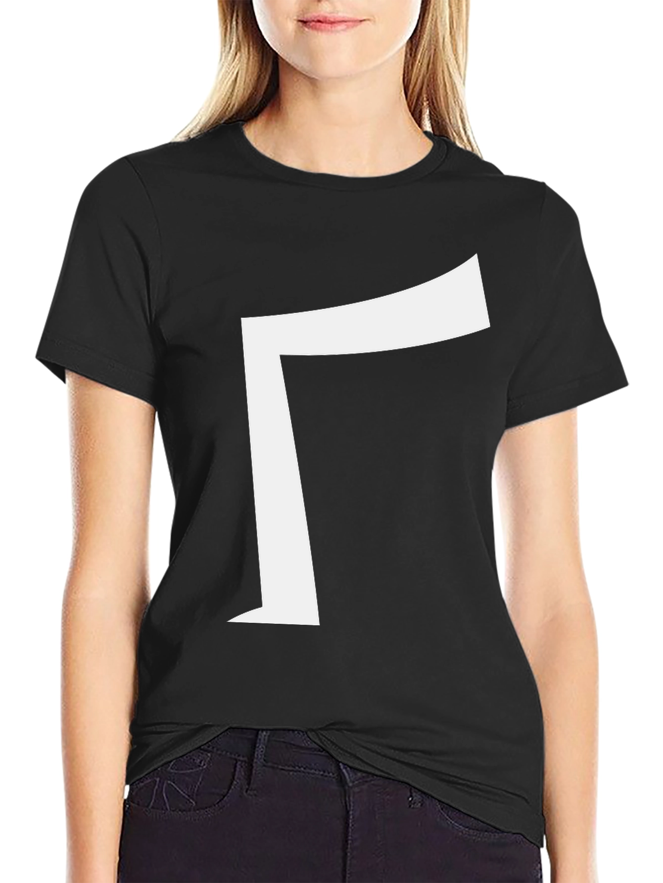 Modern Black Tee with Bold White Gamma Symbol