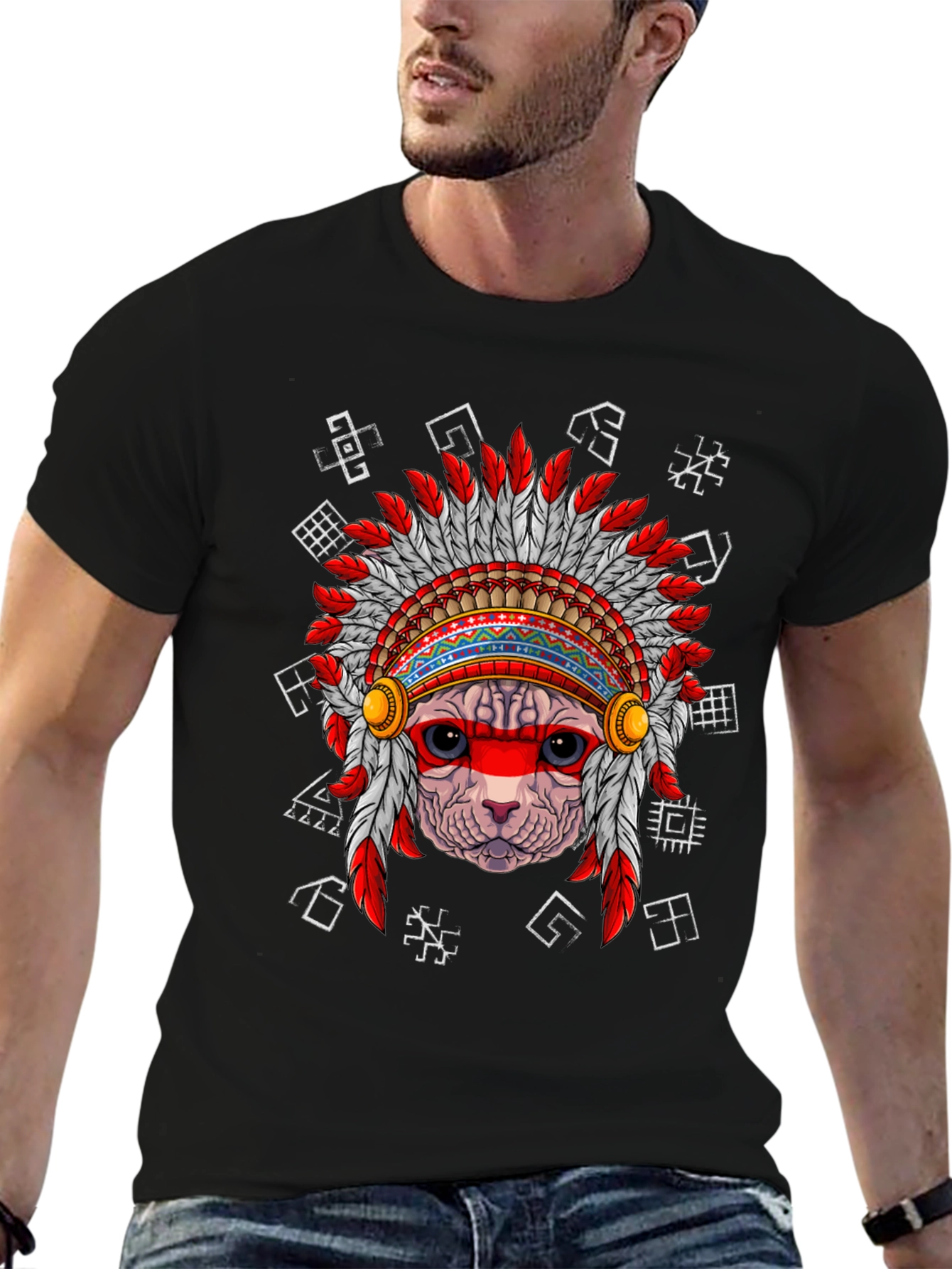 Native American Cat T-Shirt Unique Graphic Tee