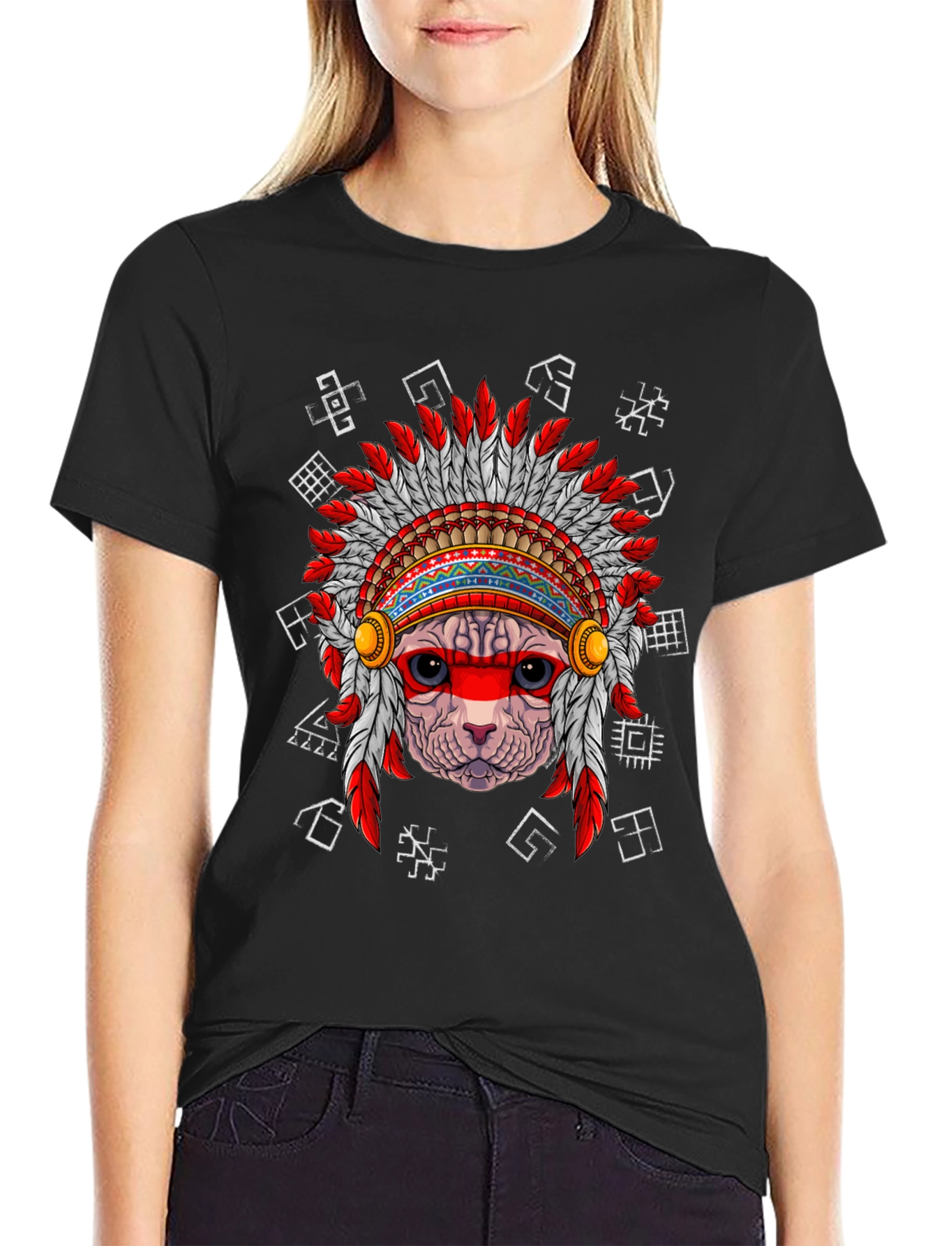 Native American Cat T-Shirt Unique Graphic Tee