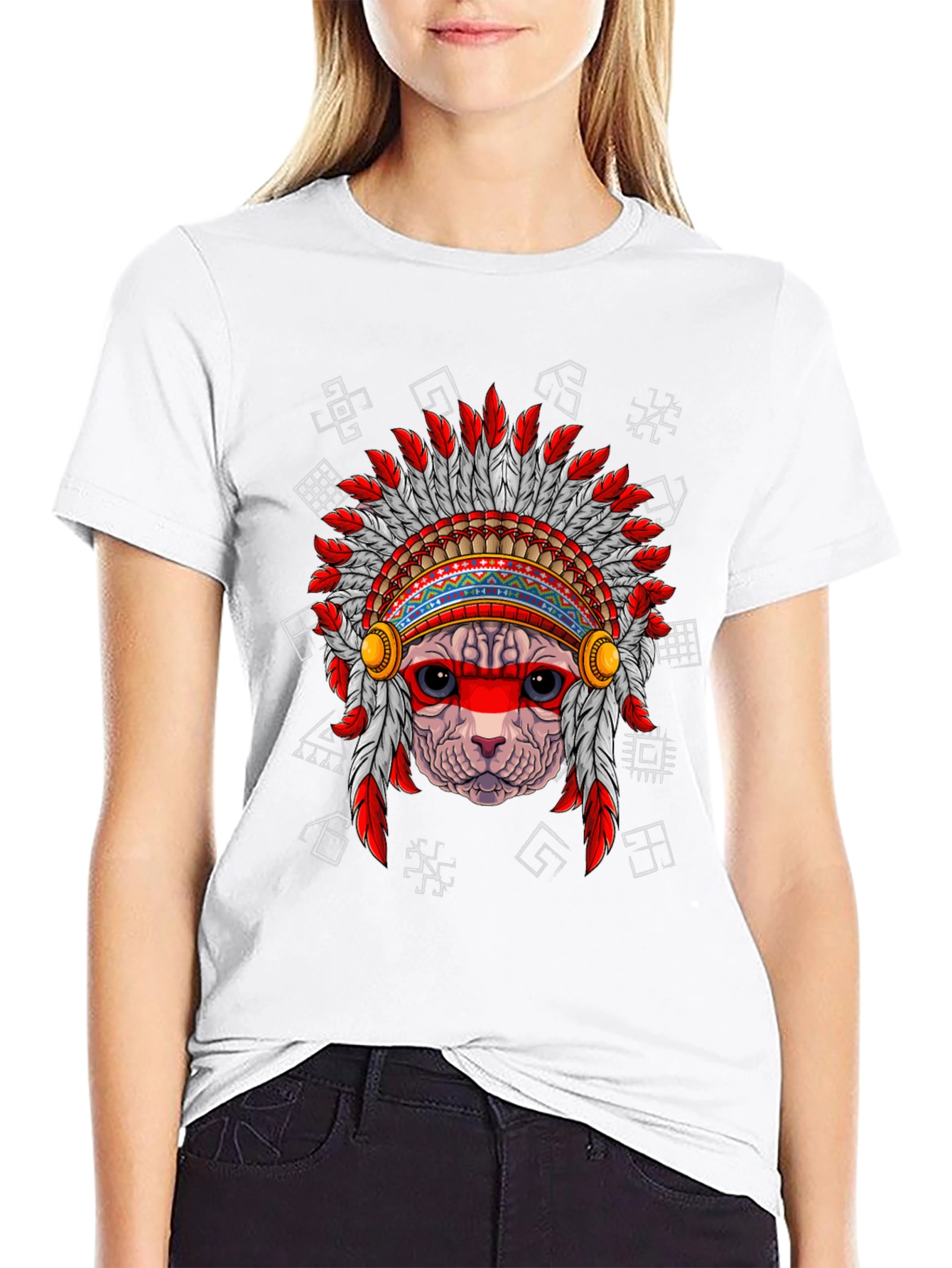 Native American Cat T-Shirt Unique Graphic Tee
