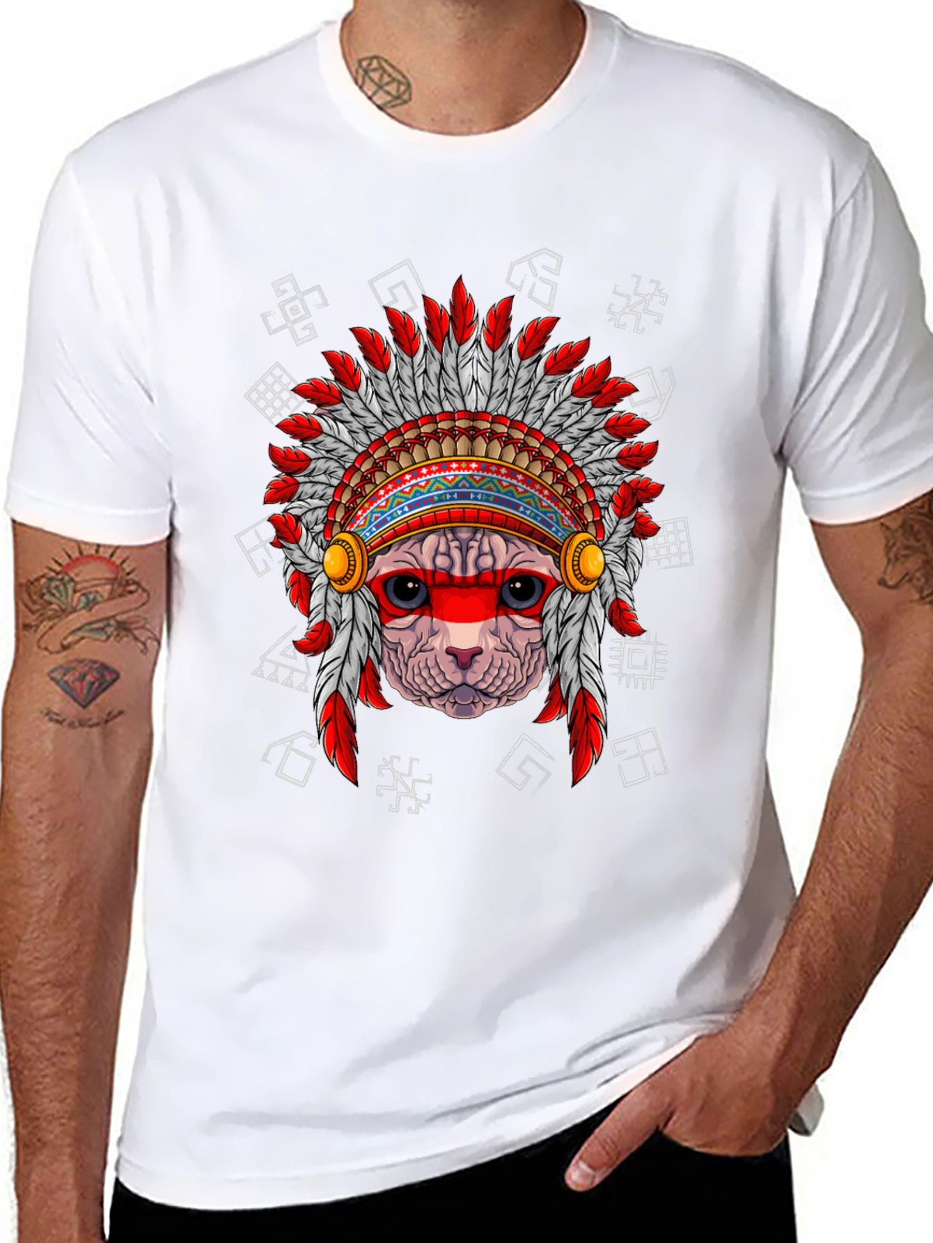 Native American Cat T-Shirt Unique Graphic Tee