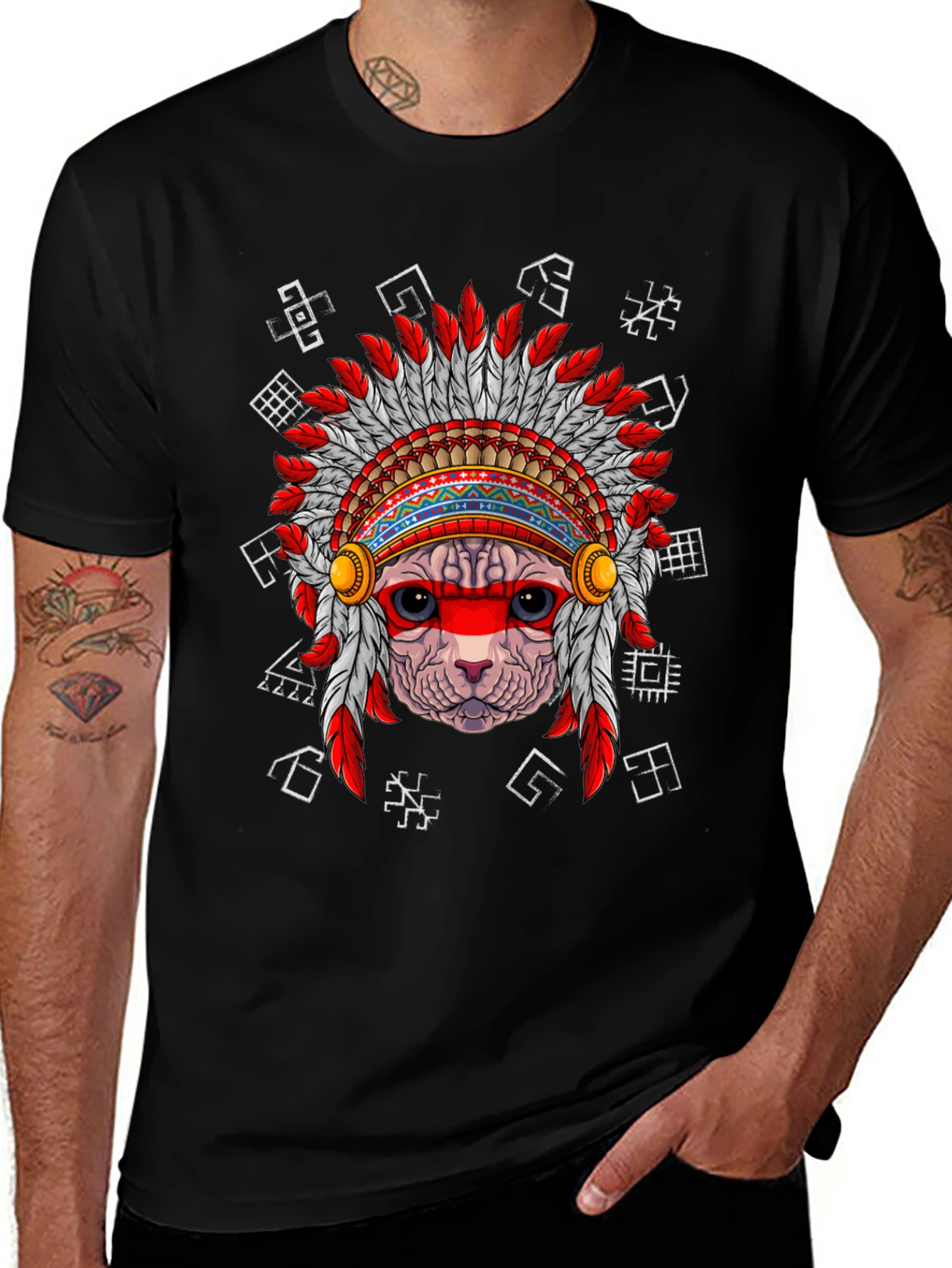Native American Cat T-Shirt Unique Graphic Tee