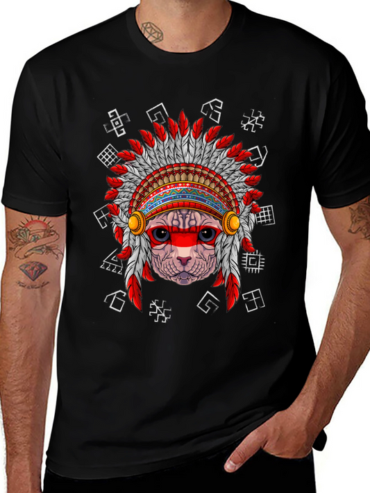 Native American Cat T-Shirt Unique Graphic Tee