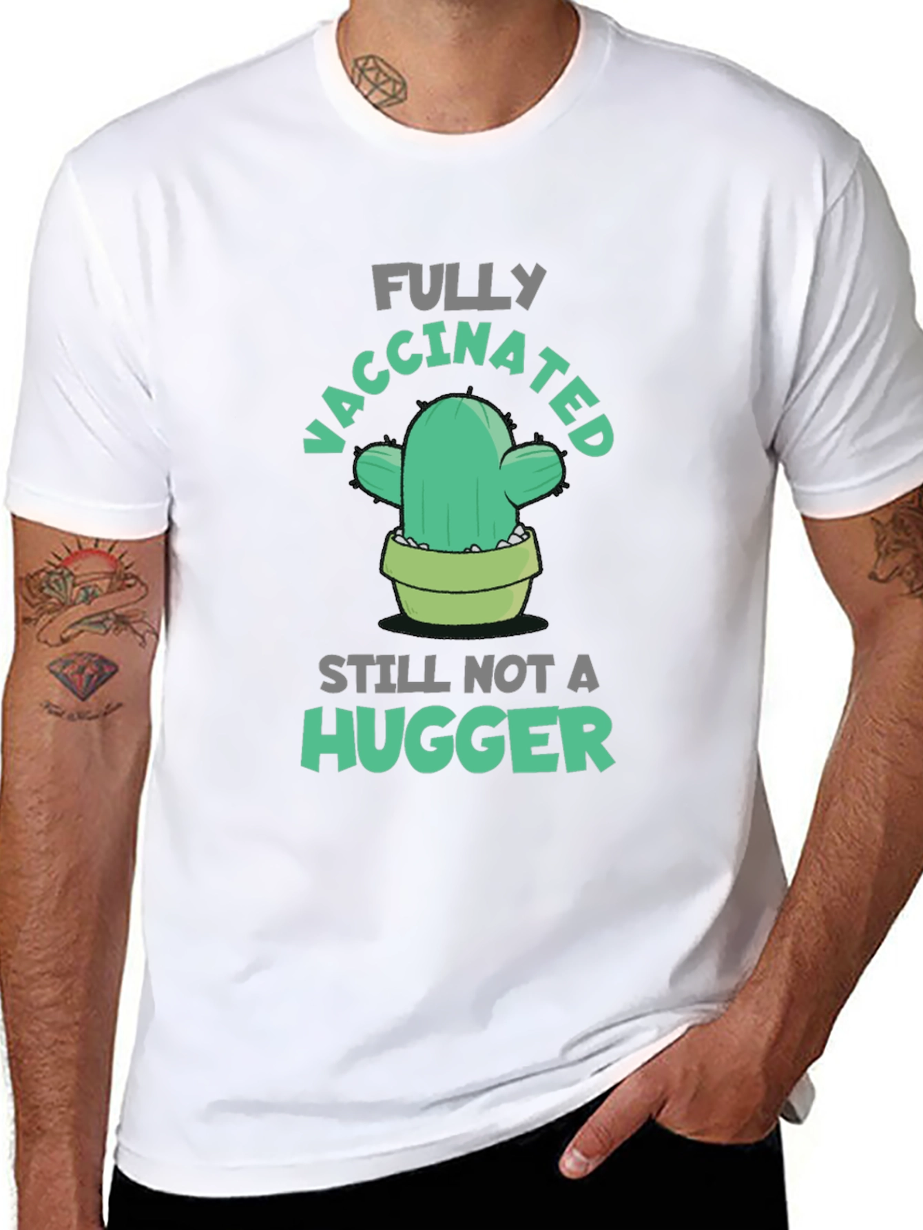 Fully Vaccinated Cactus T-Shirt - Still Not A Hugger!