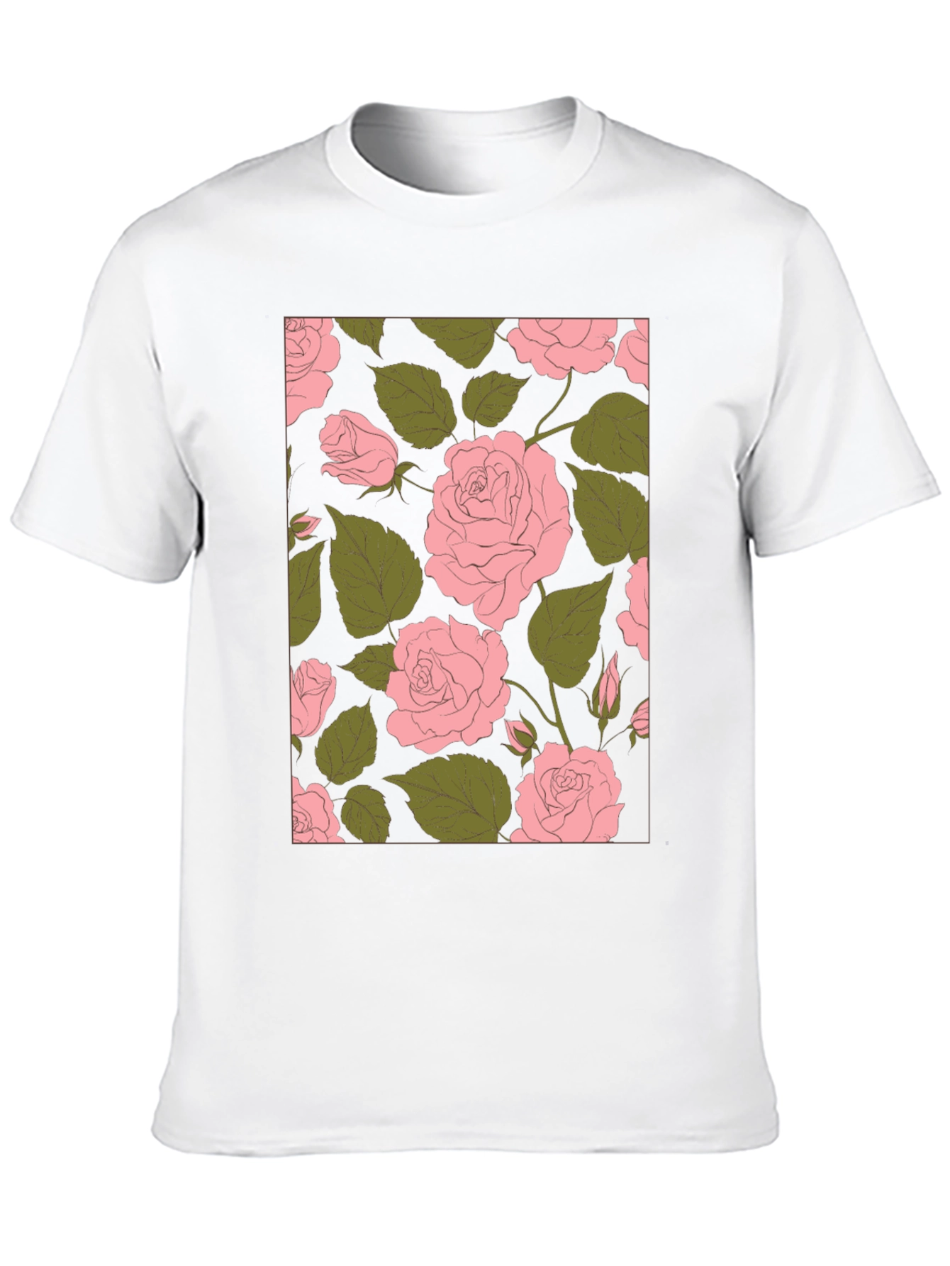Floral Rose Print Black Tee Shirt