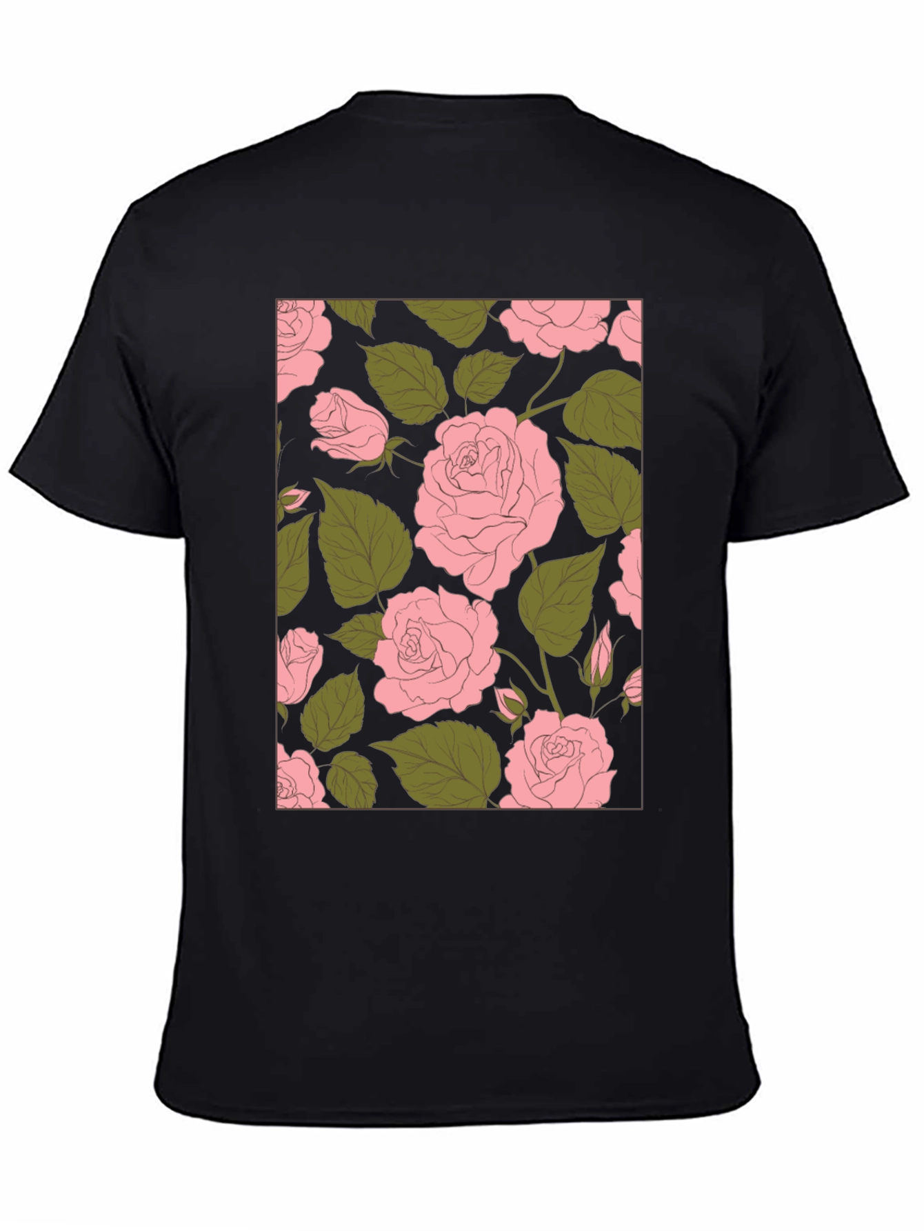 Floral Rose Print Black Tee Shirt