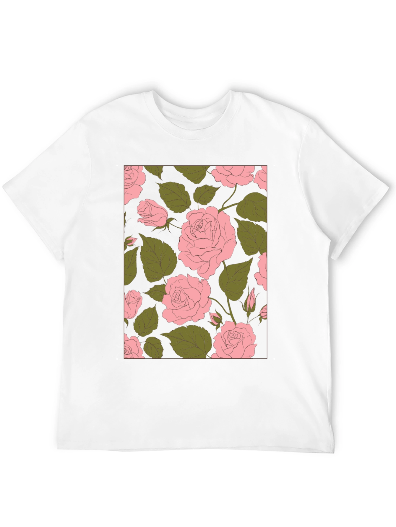 Floral Rose Print Black Tee Shirt