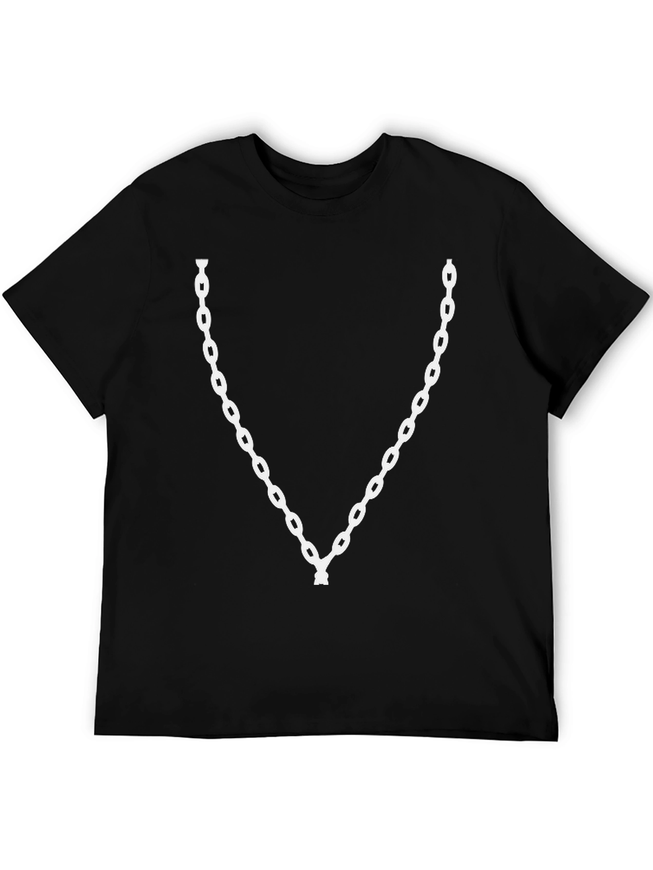 Mens Black T-Shirt with White Chain Design