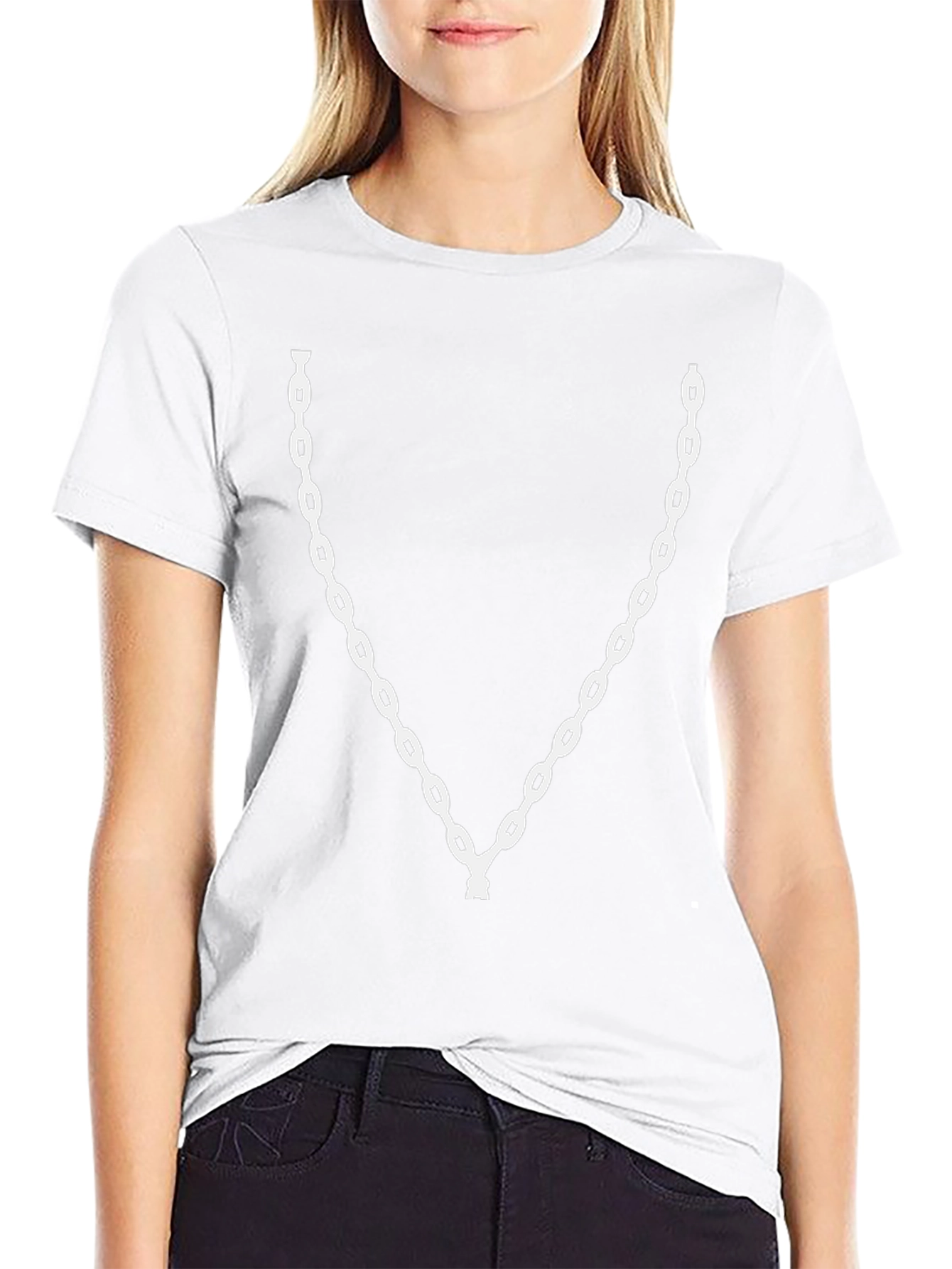 Mens Black T-Shirt with White Chain Design